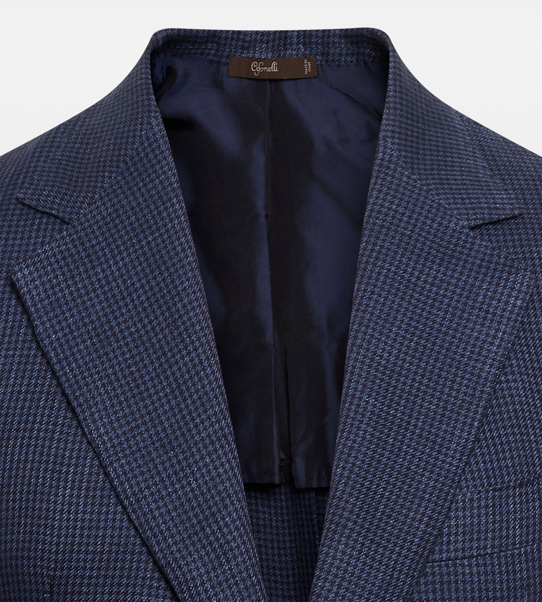 Costume bleu en lin à motif pied-de-poule