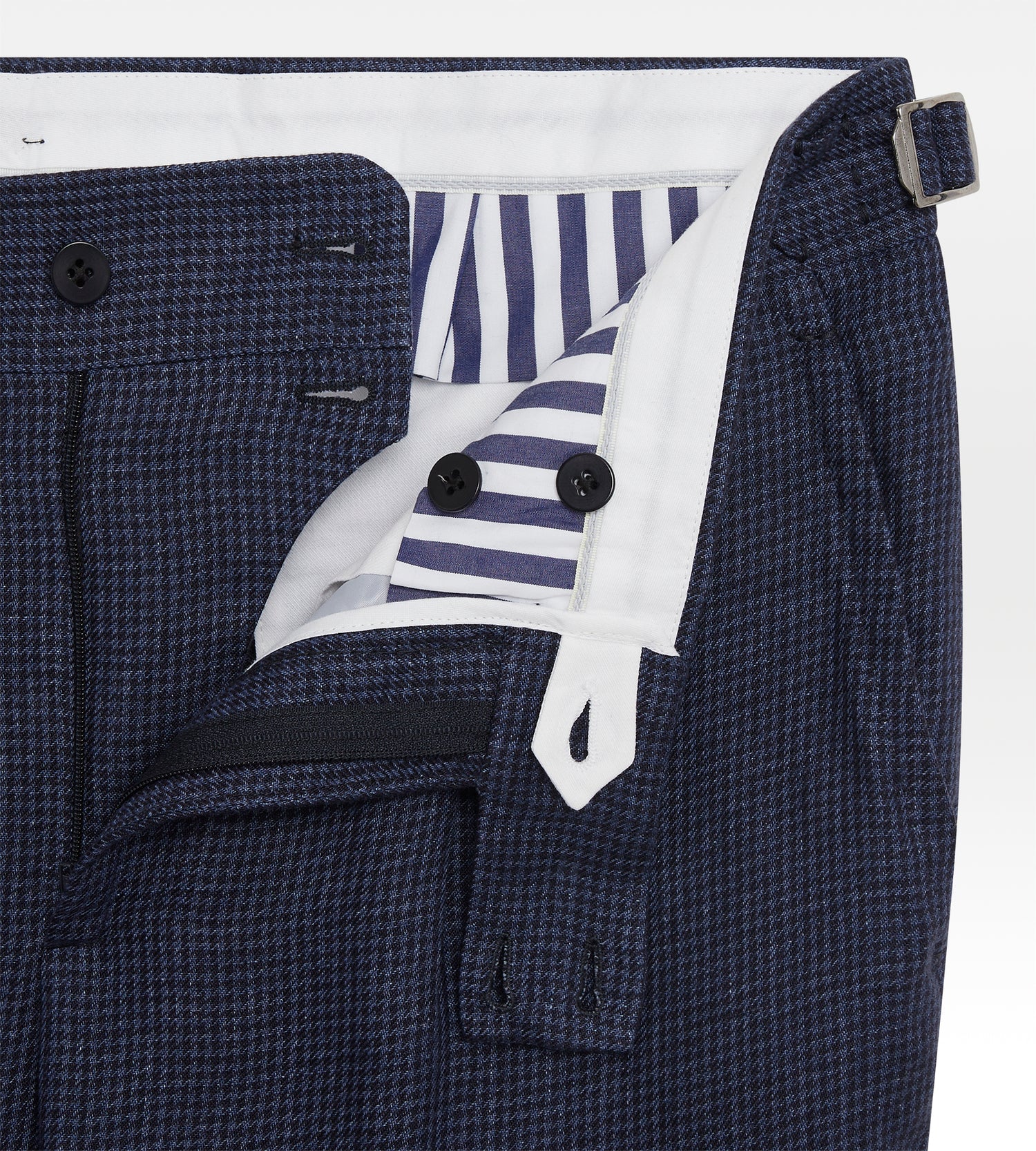 Costume bleu en lin à motif pied-de-poule