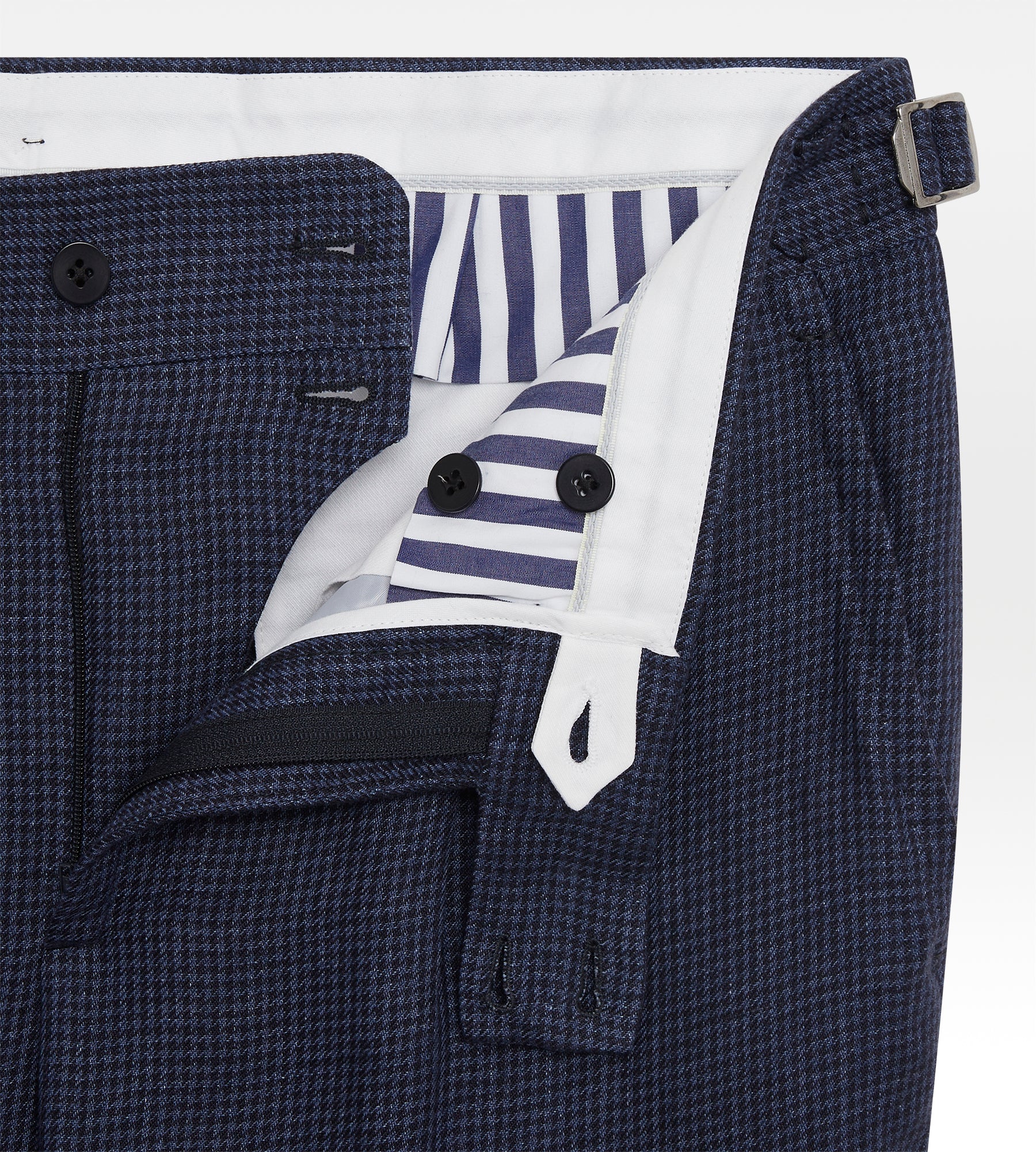Costume bleu en lin à motif pied-de-poule