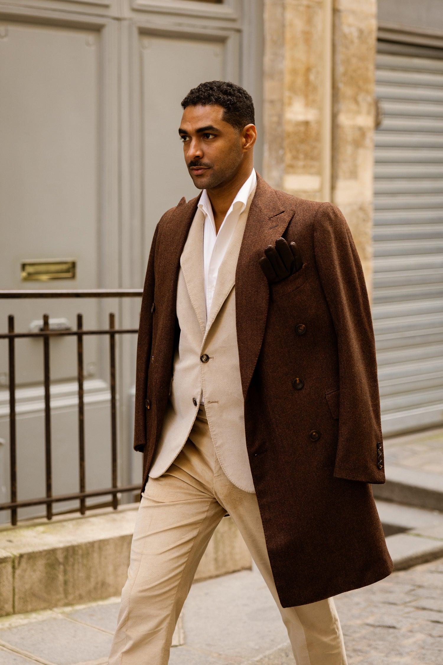 Manteau croisé en laine et cachemire marron