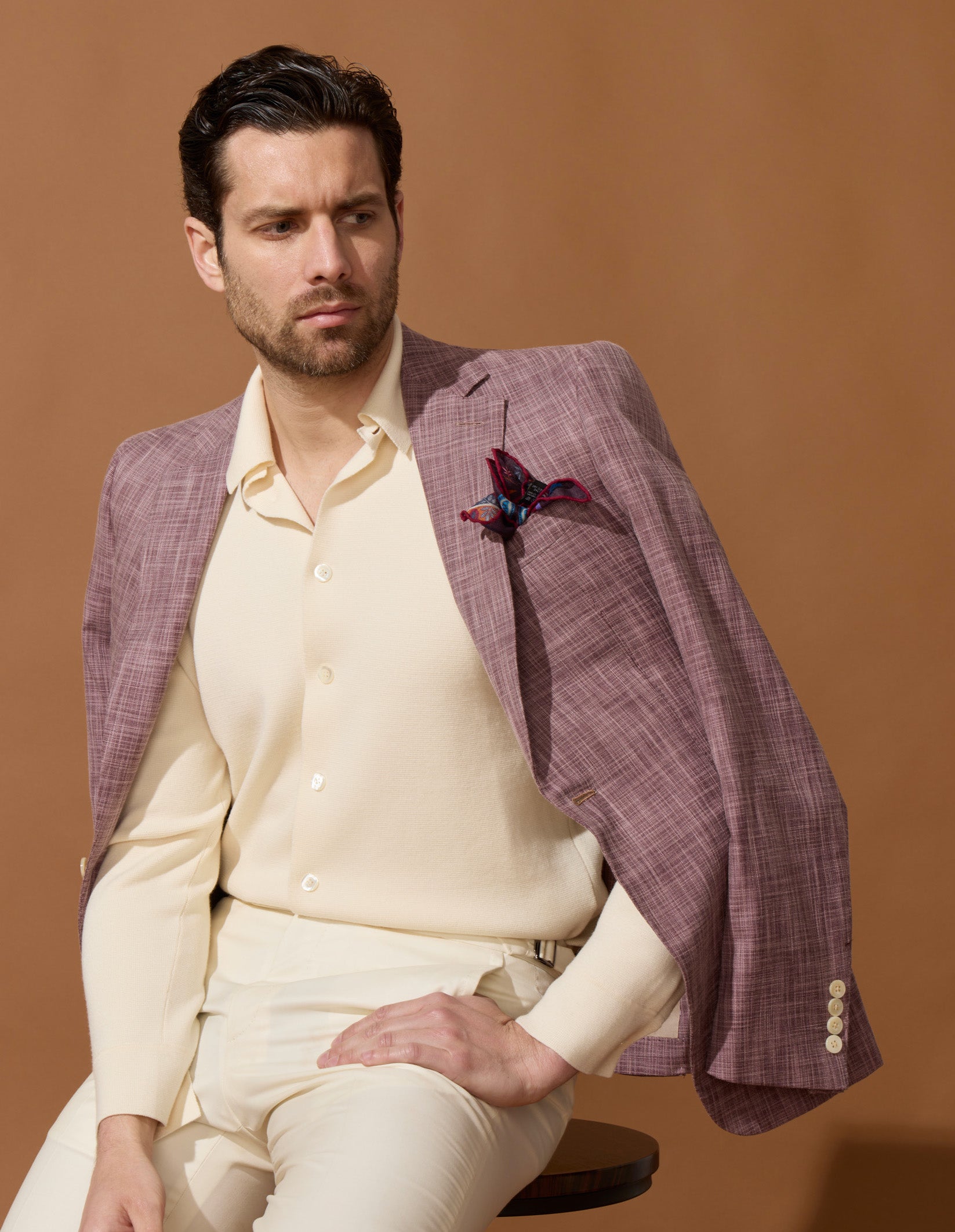 Veste vieux rose en coton, laine & soie