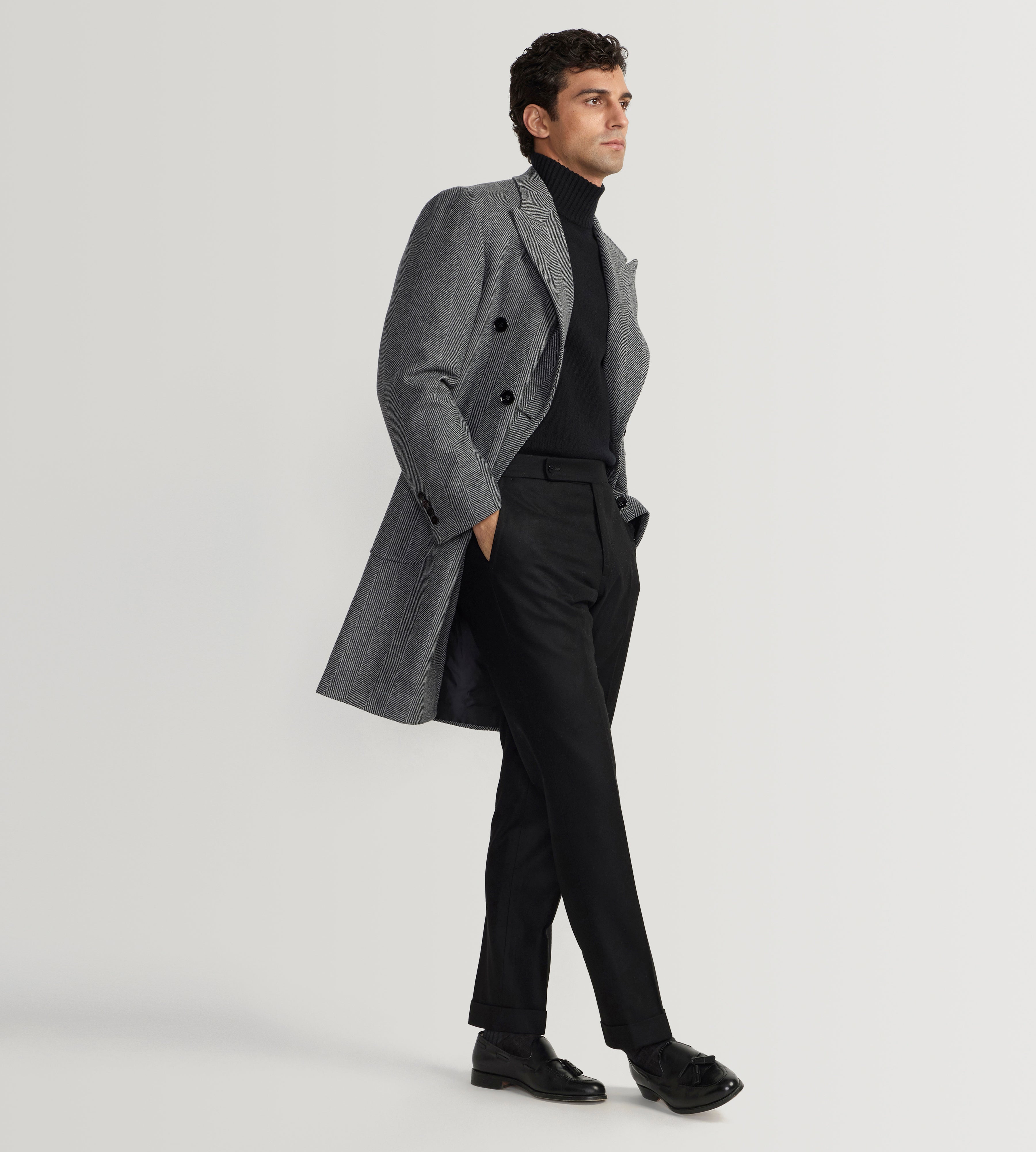 Manteaux croisé en laine gris à motif chevrons