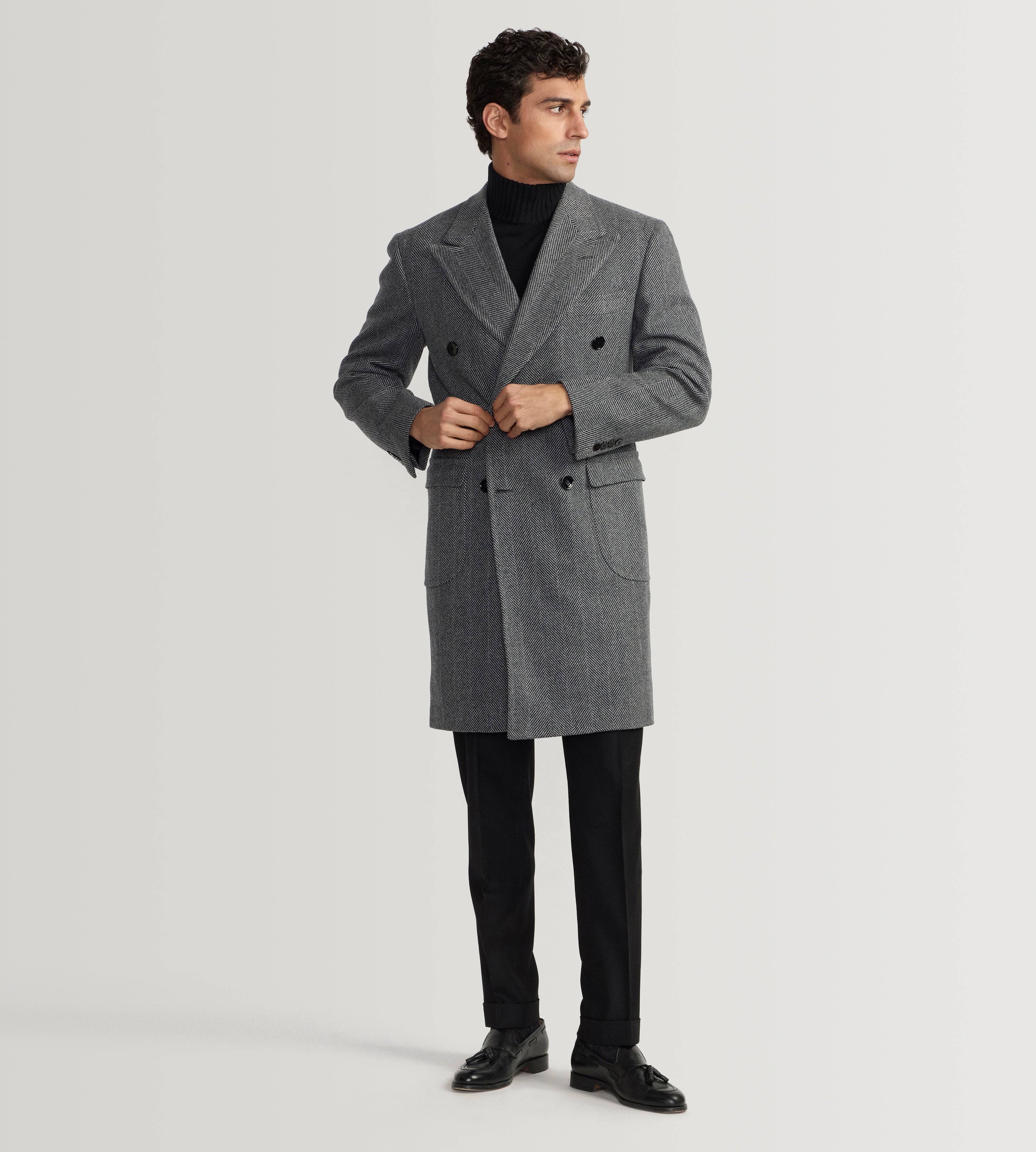 Manteaux croisé en laine gris à motif chevrons