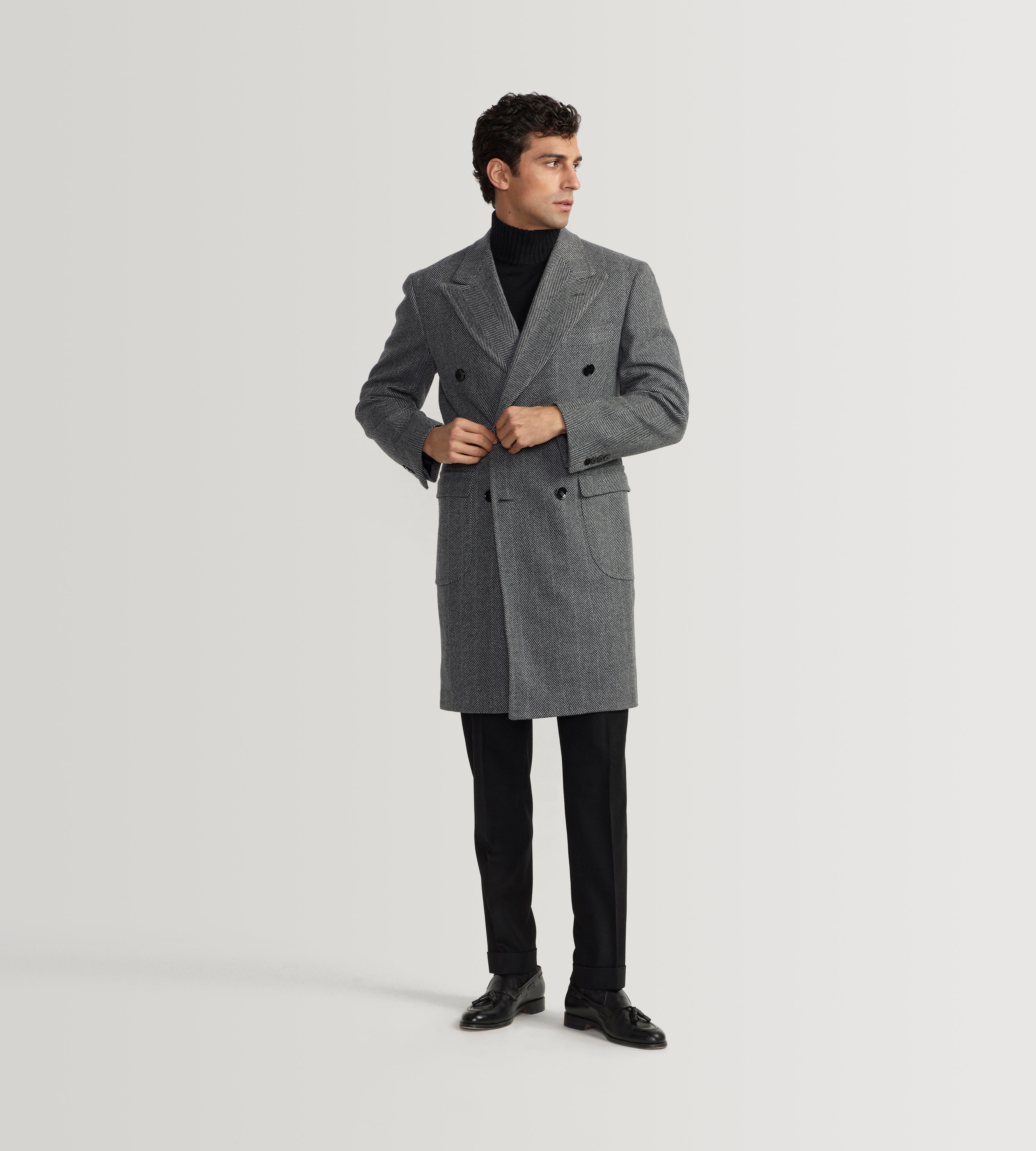Manteaux croisé en laine bleu à motif chevrons