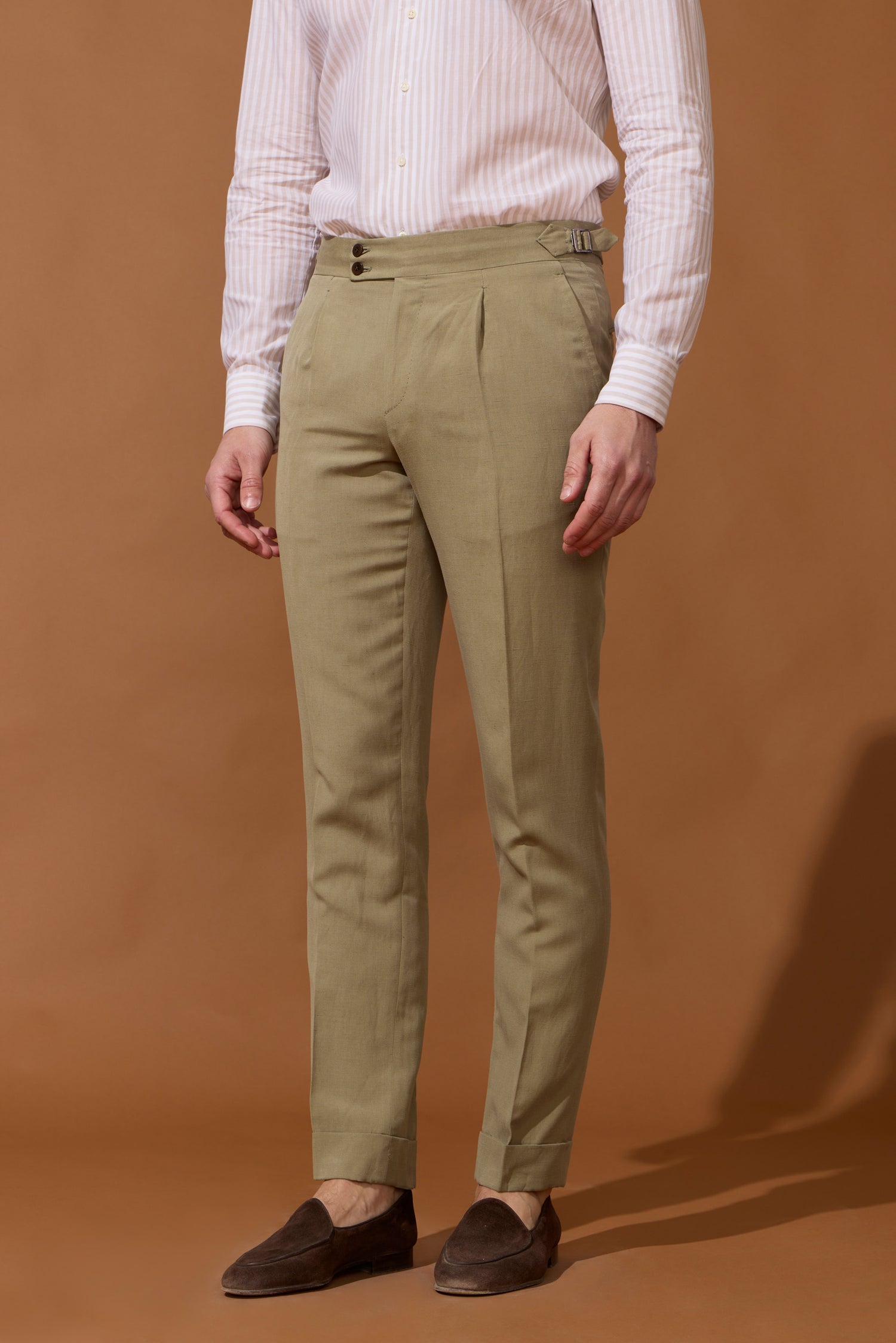 Pantalon en coton & lin olive