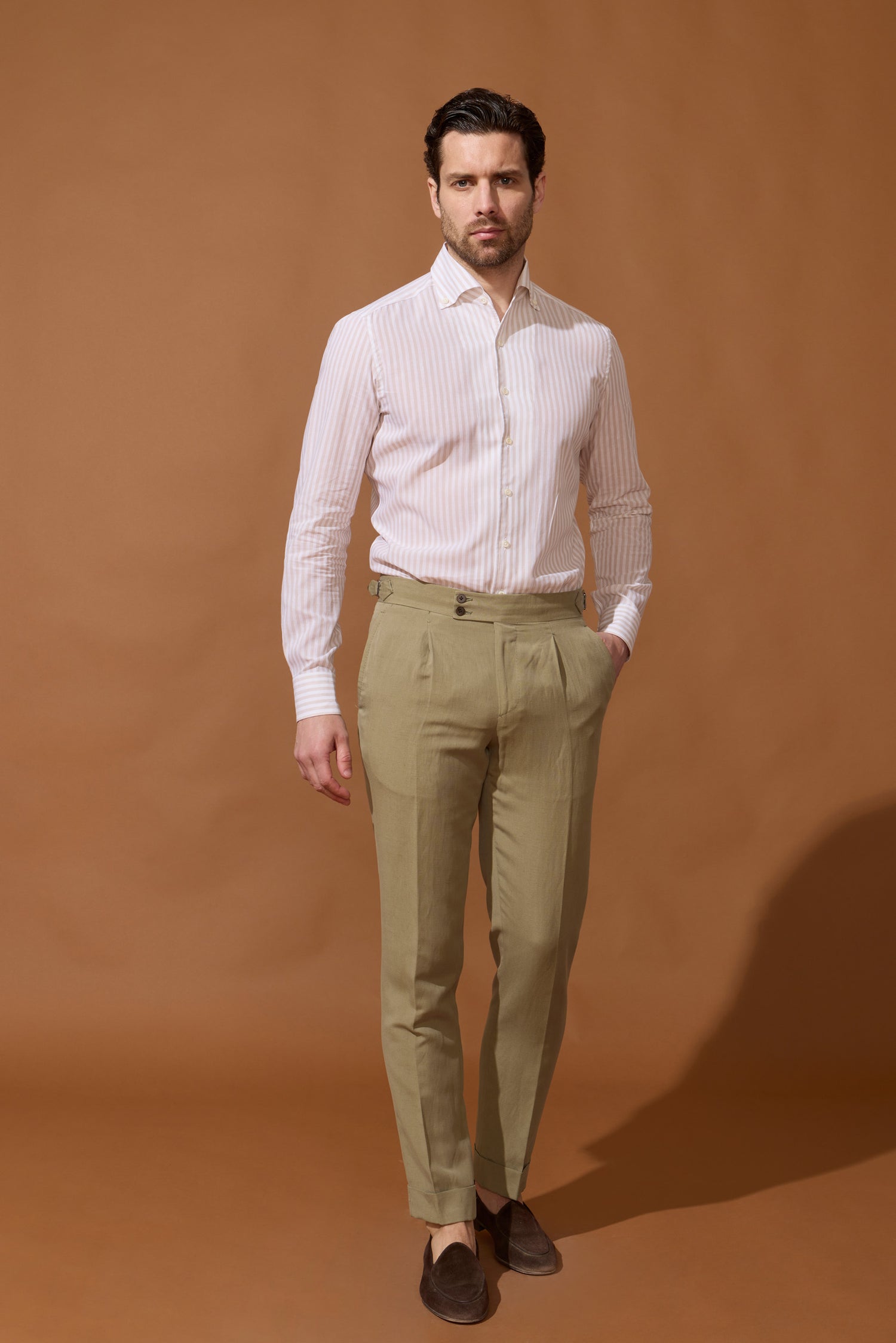 Pantalon en coton & lin olive