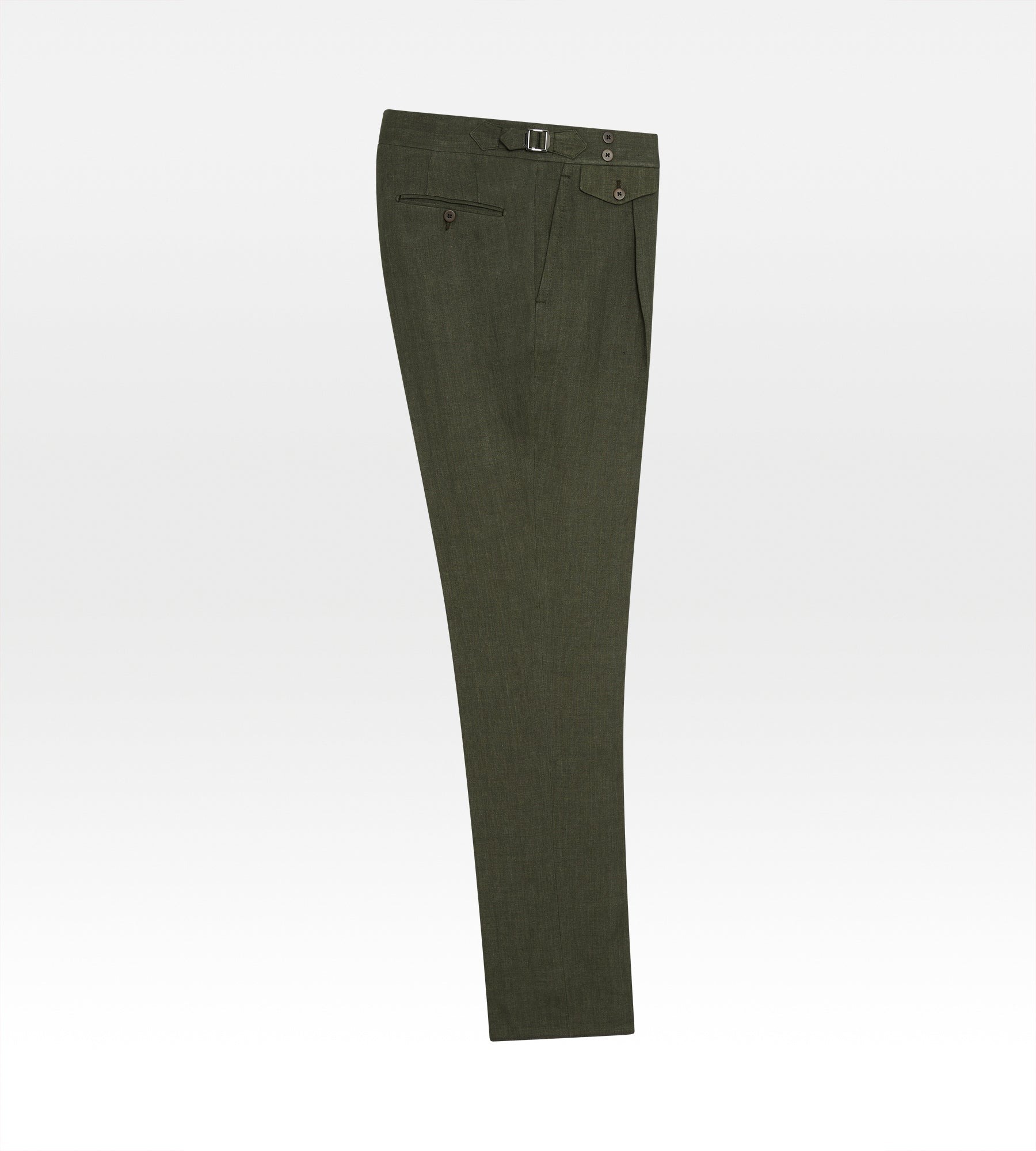 Pantalon 1 pli en lin vert militaire