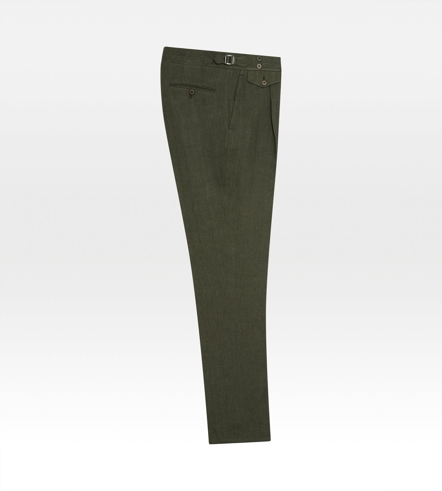Pantalon 1 pli en lin vert militaire