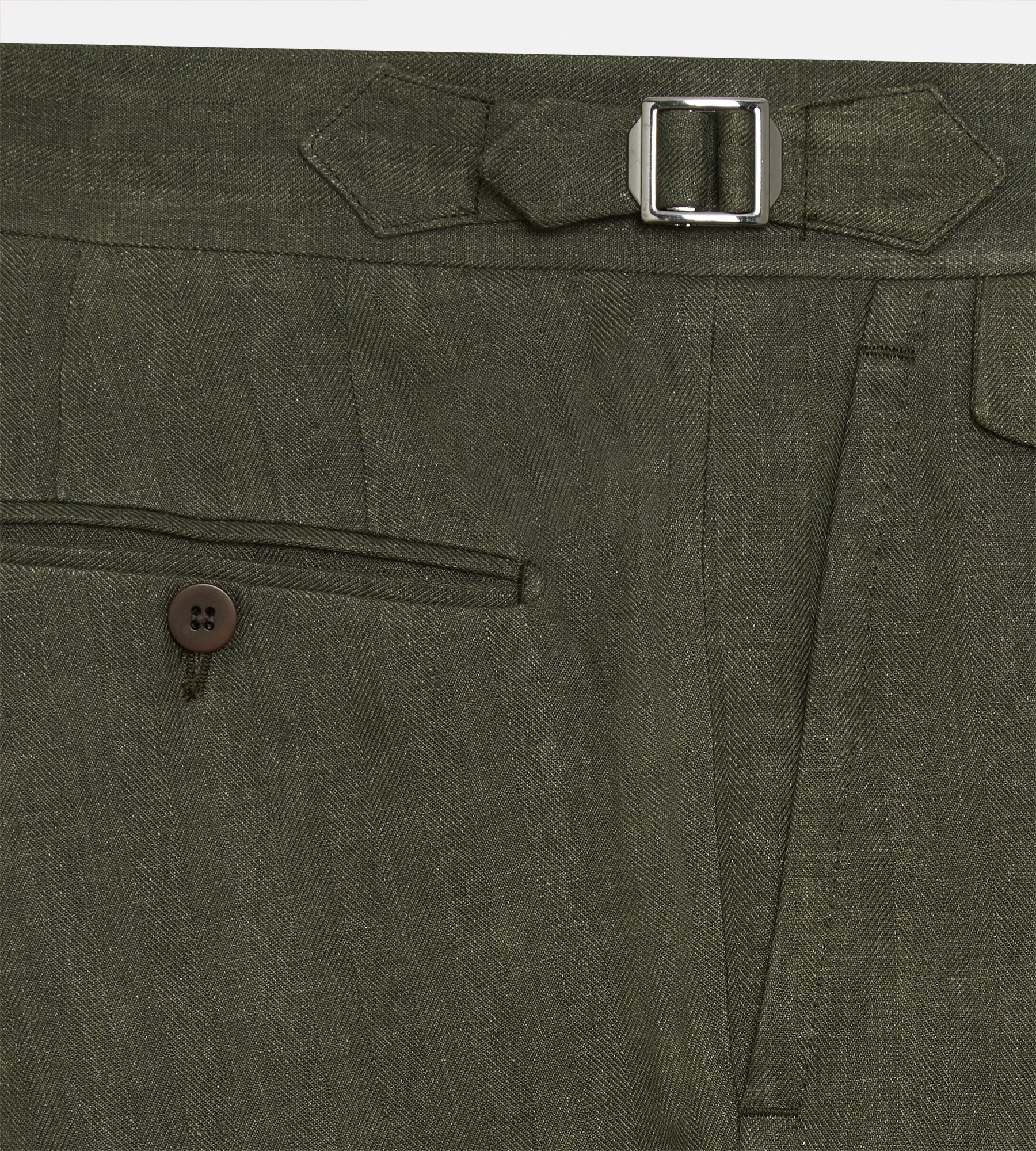 Pantalon 1 pli en lin vert militaire