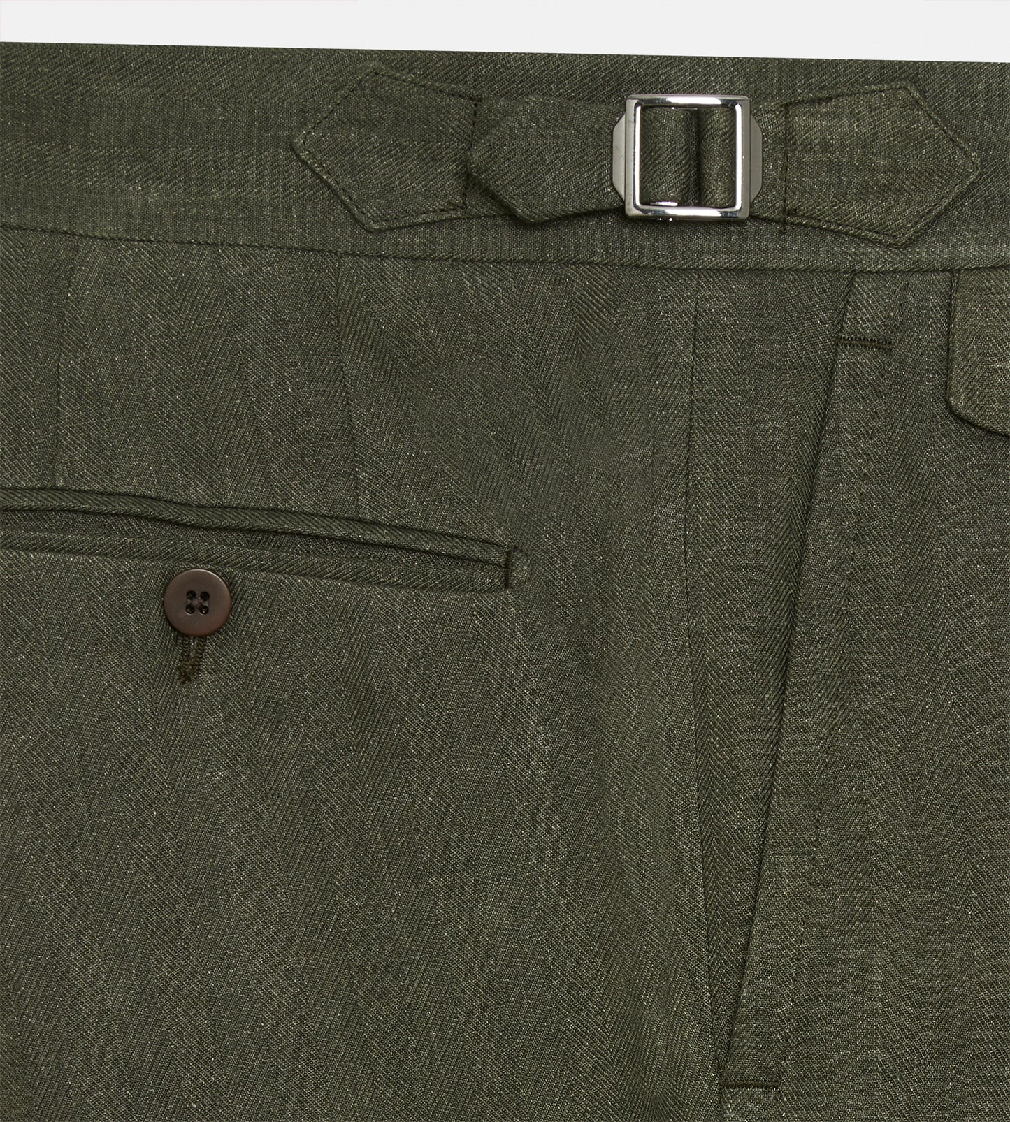 Pantalon 1 pli en lin vert militaire