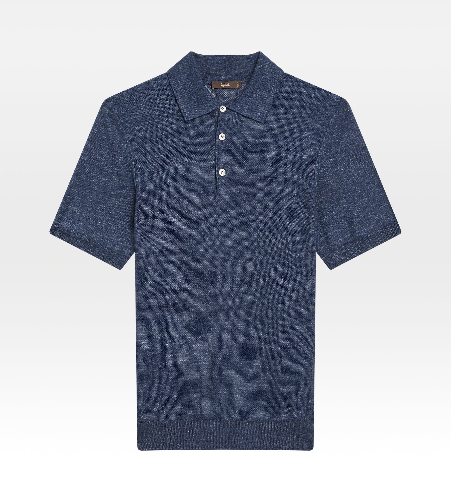 Polo en lin &amp; soie bleu marine