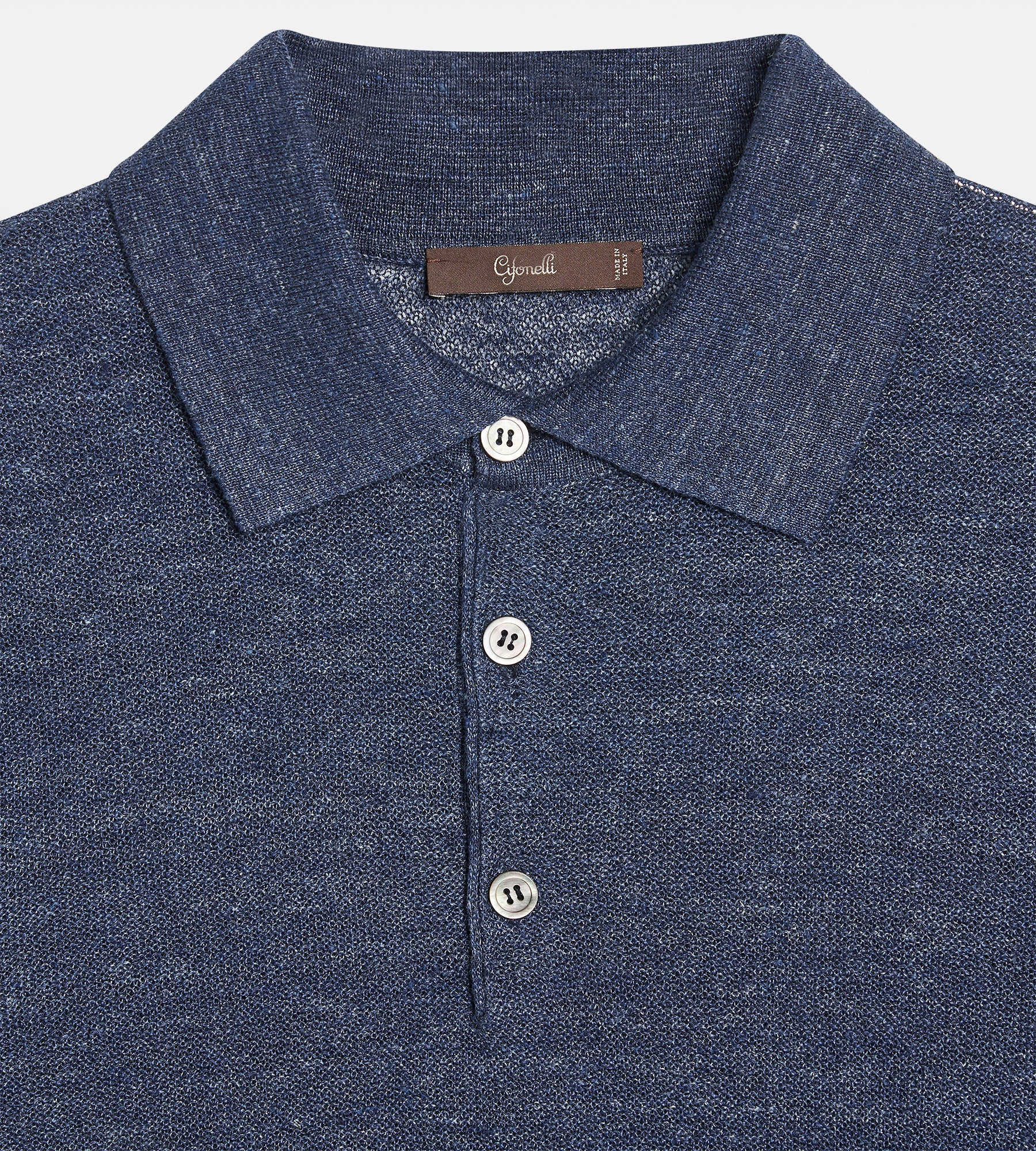 Polo en lin & soie bleu marine