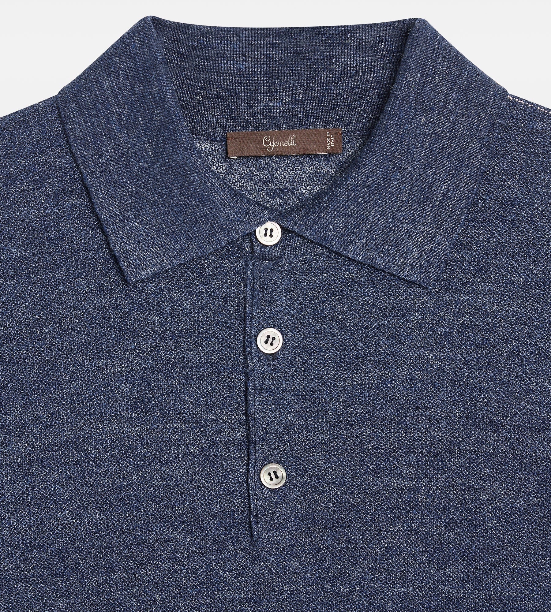 Polo en lin &amp; soie bleu marine