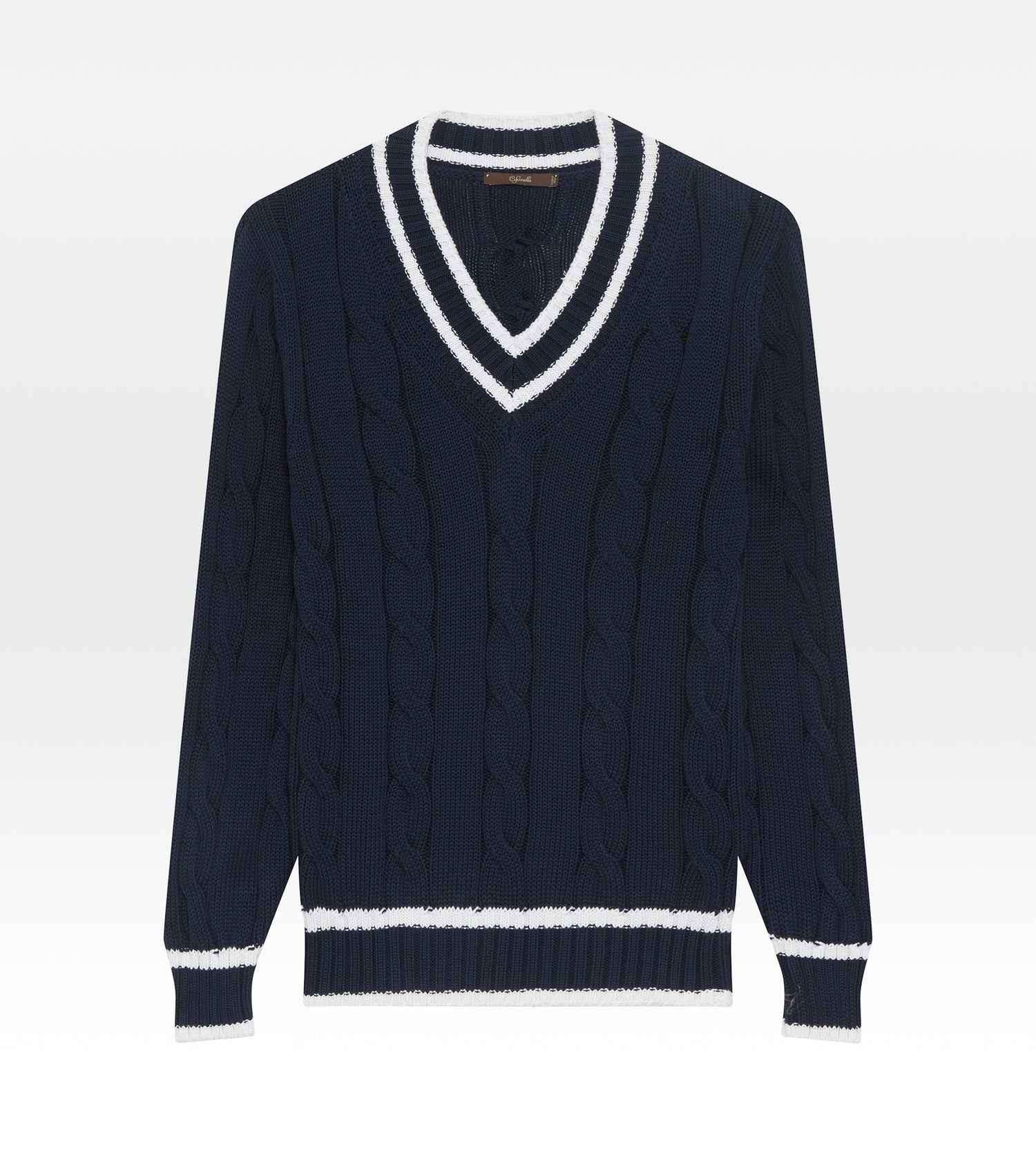 Pull col V en coton bleu marine