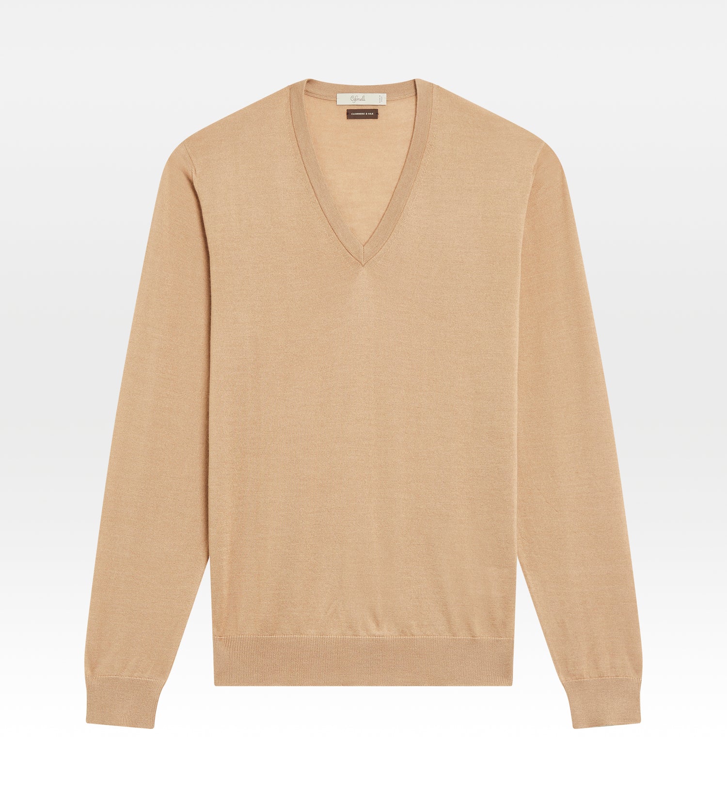 Pull col V en cachemire & soie camel