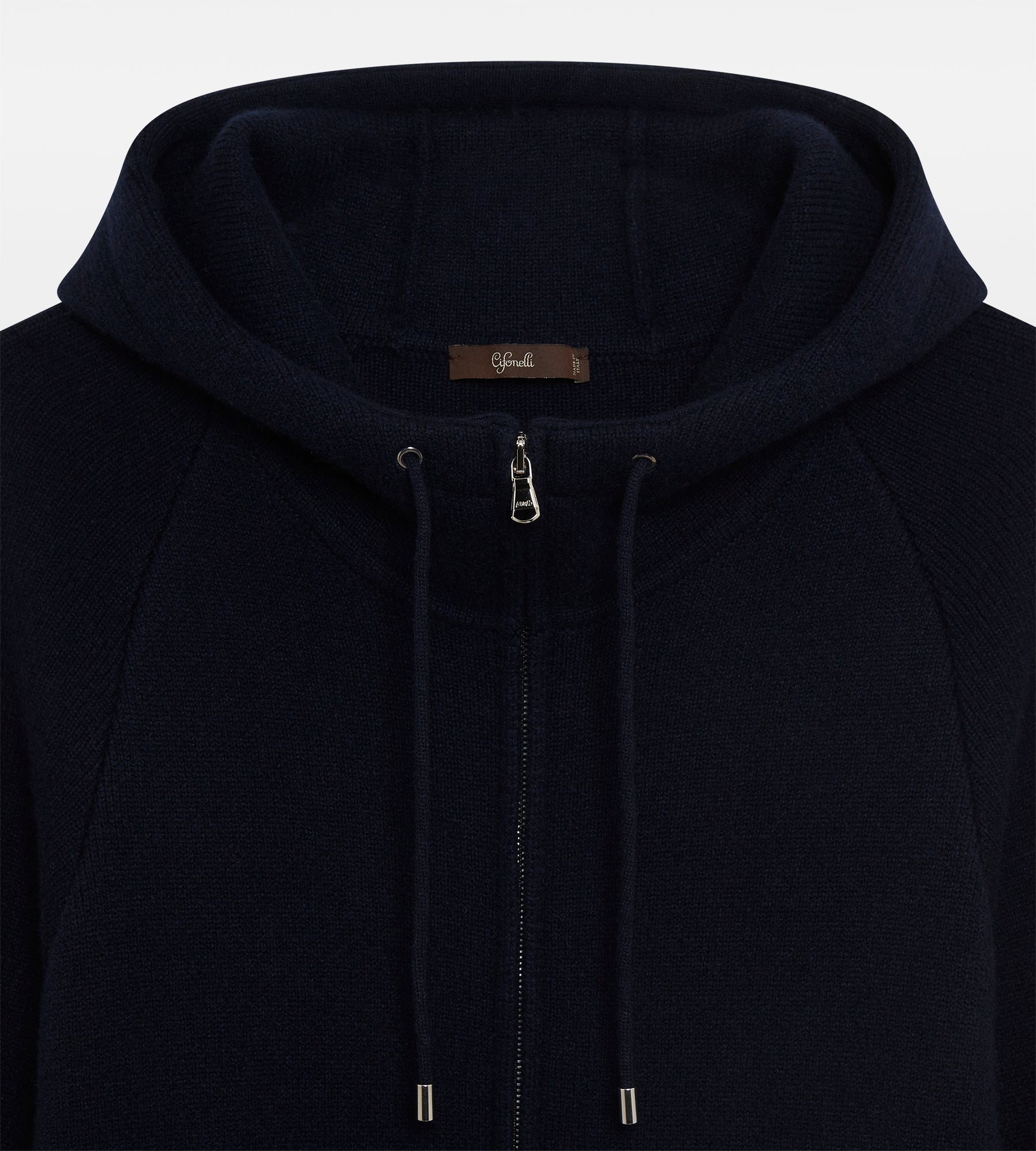 Pull à capuche bleu marine en cachemire