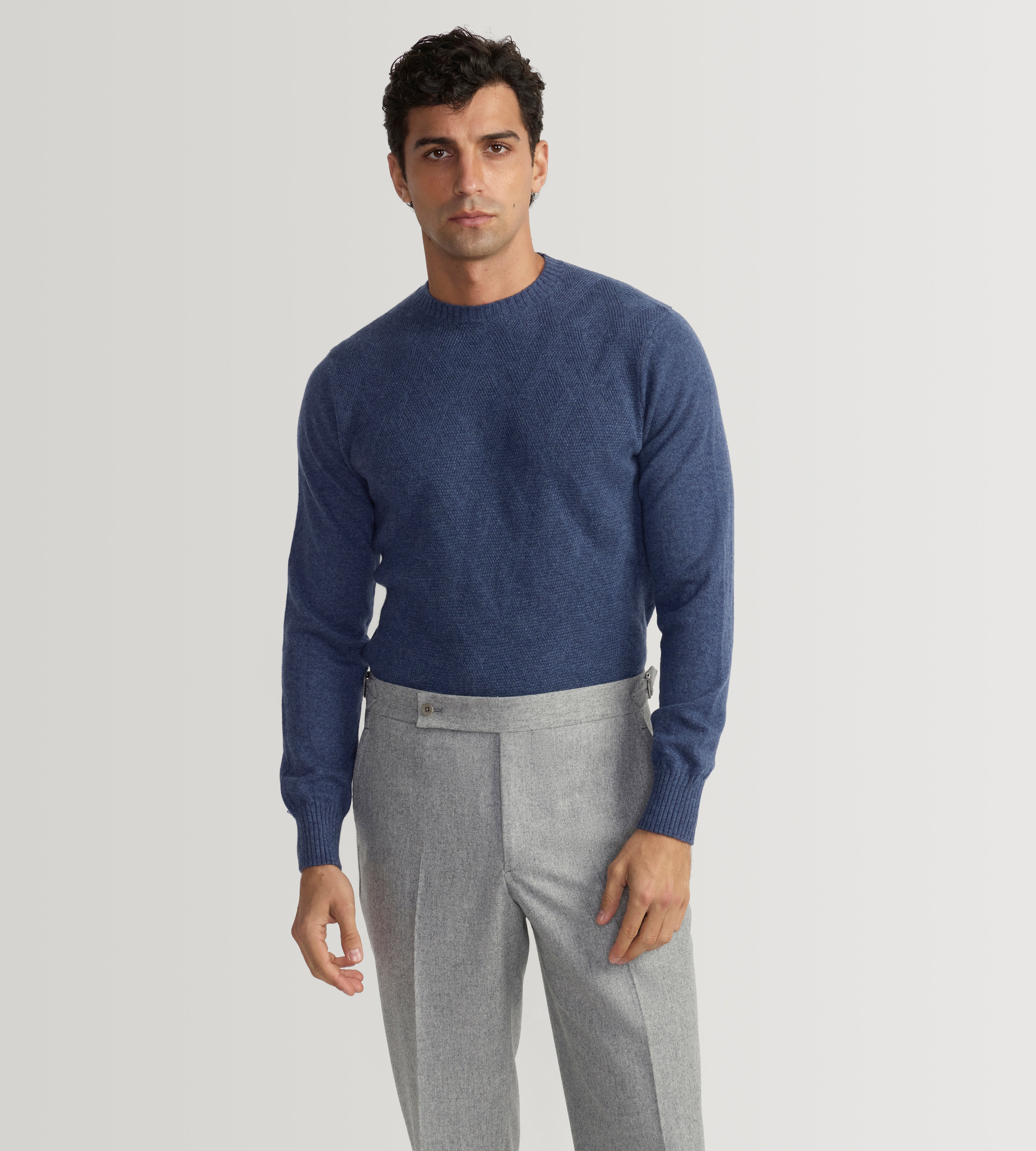 Pull à col rond bleu minéral en cachemire