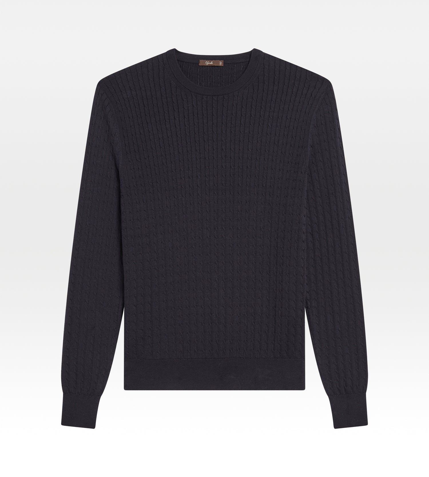 Pull en coton bleu torsadé à col rond