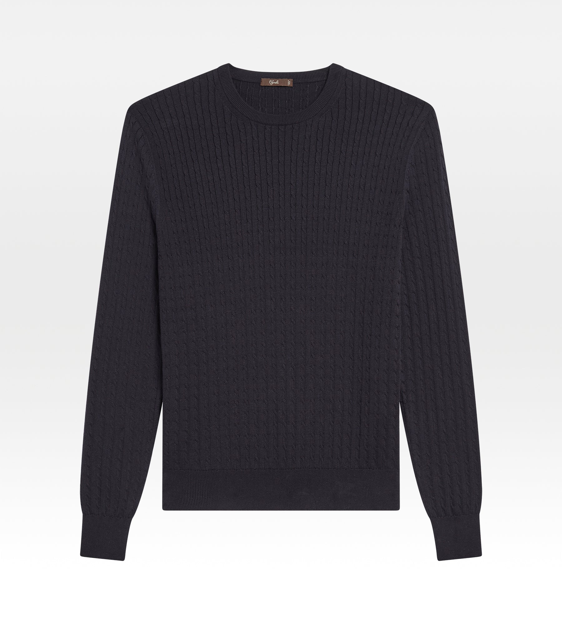 Pull en coton bleu torsadé à col rond