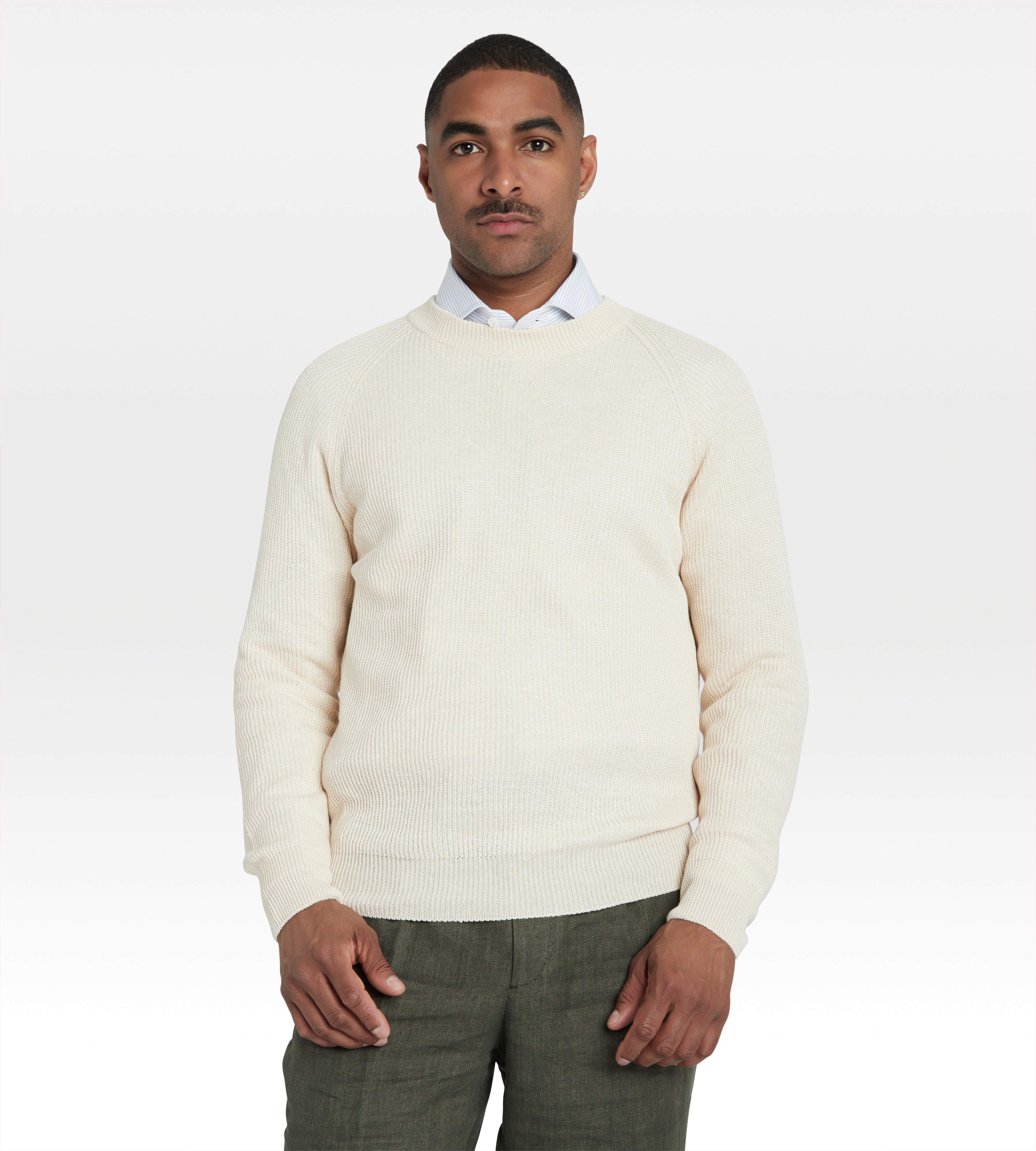 Pull col rond en lin & coton beige