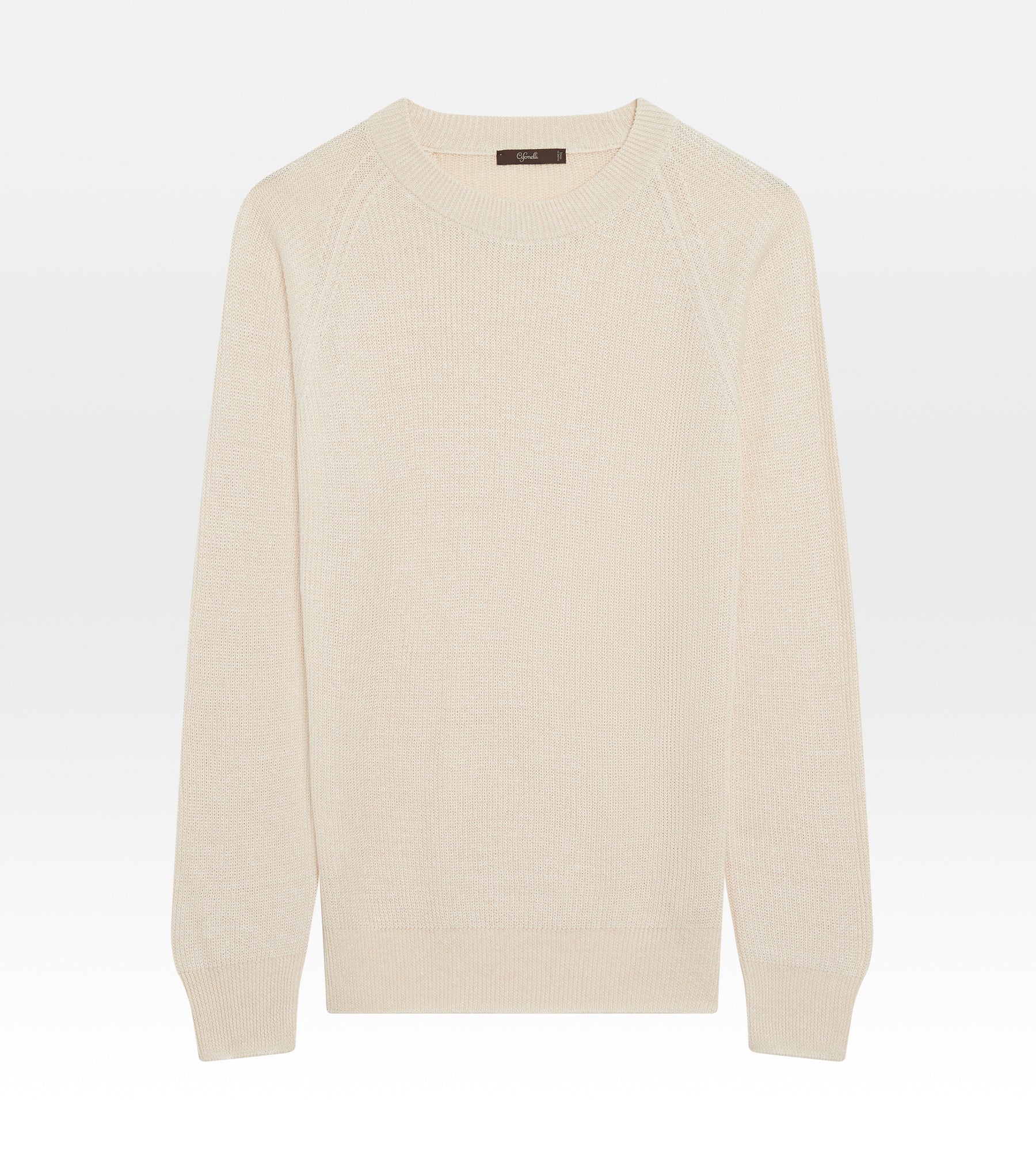 Pull col rond en lin & coton beige