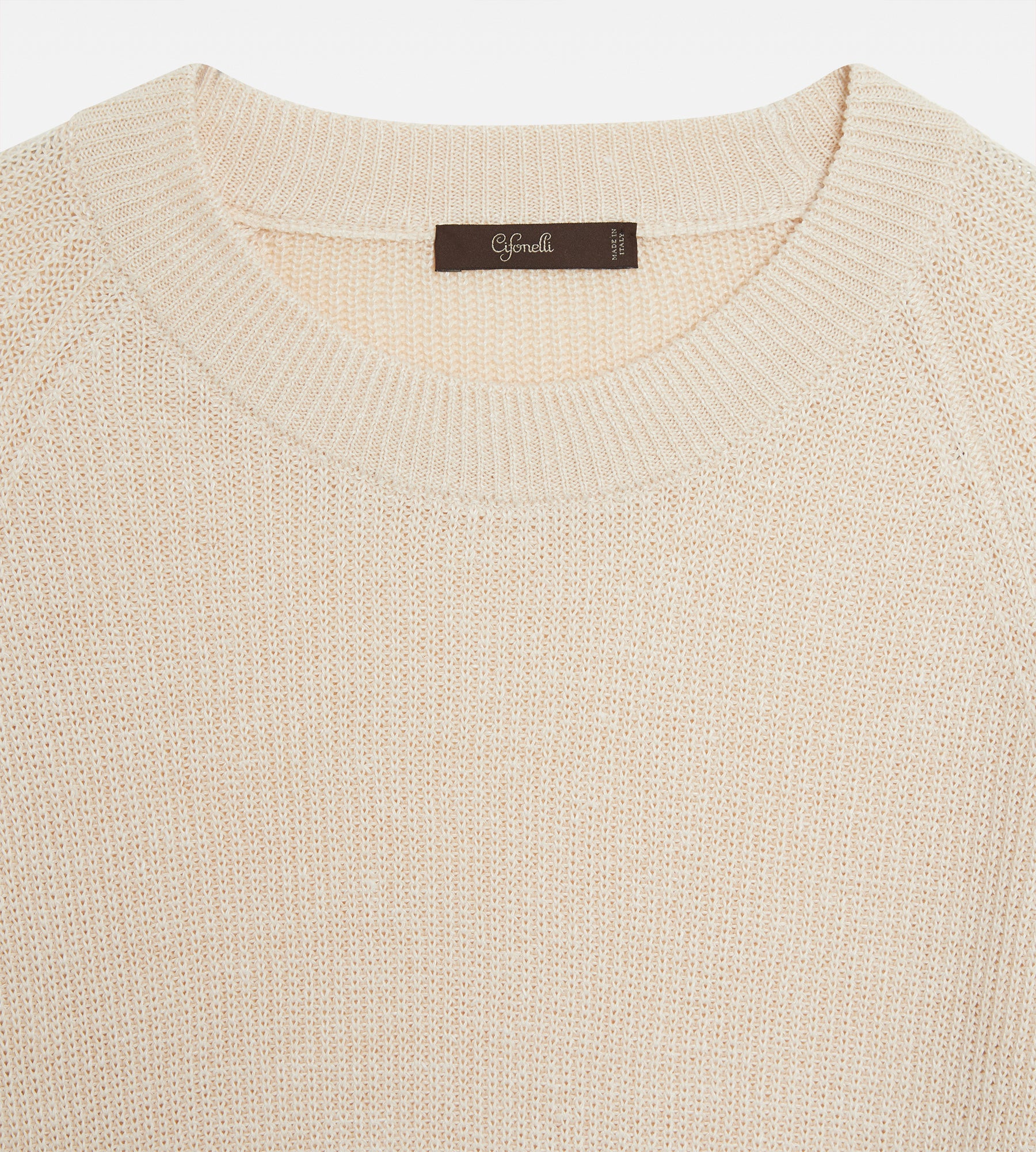 Pull col rond en lin & coton beige