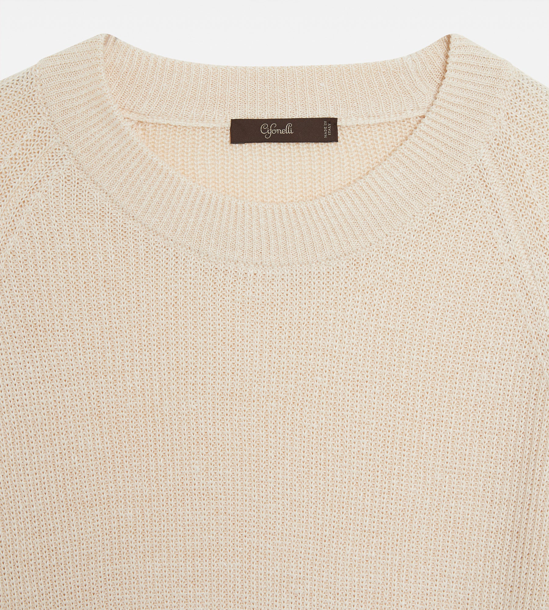 Pull col rond en lin &amp; coton beige