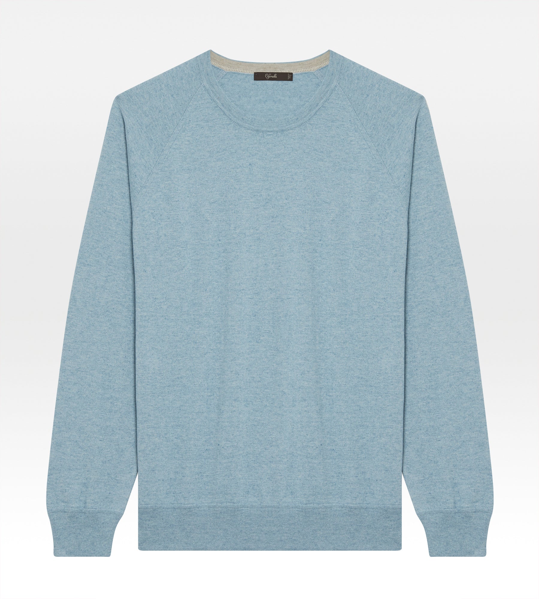 Pull col rond en coton bleu turquoise