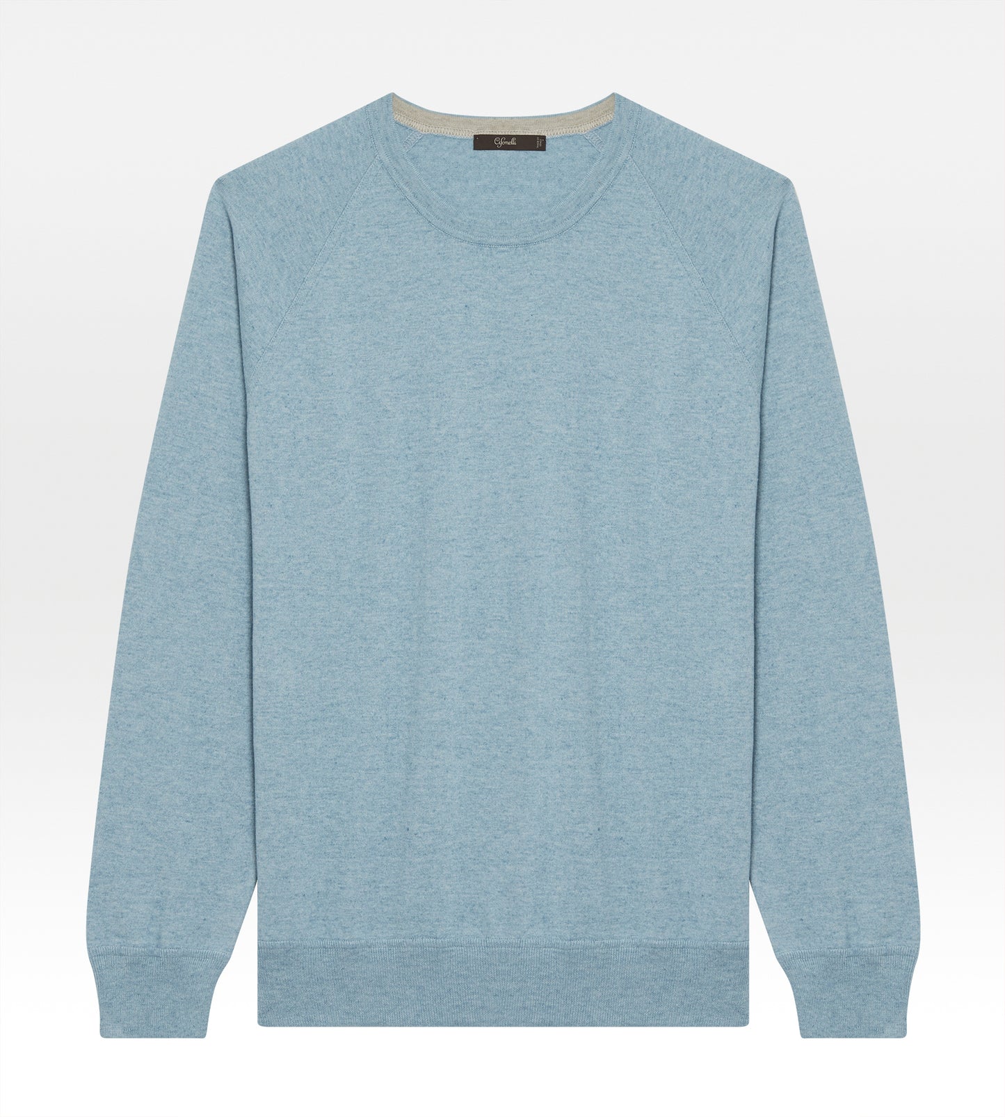 Pull col rond en coton bleu turquoise