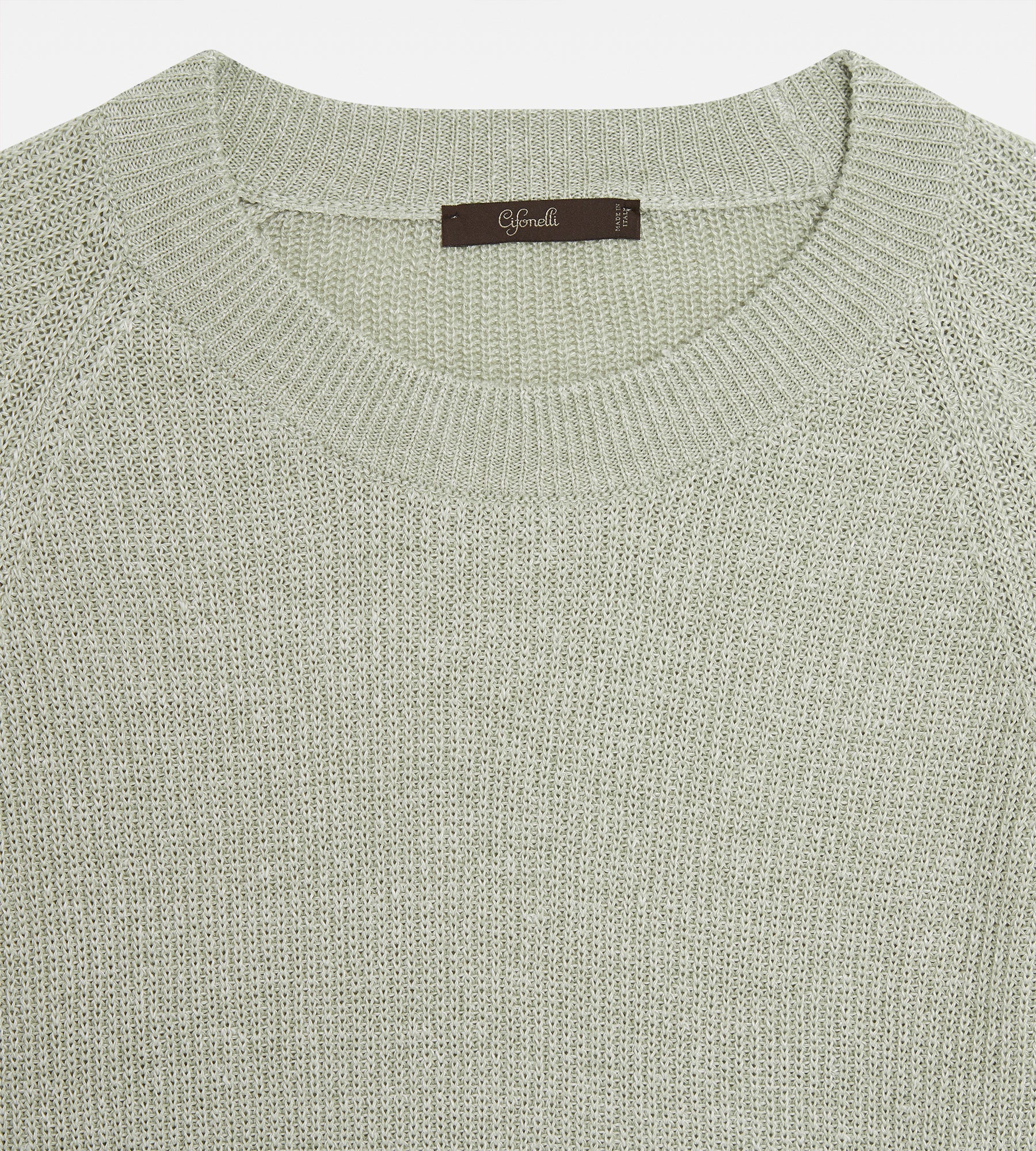 Pull col rond en lin & coton vert clair