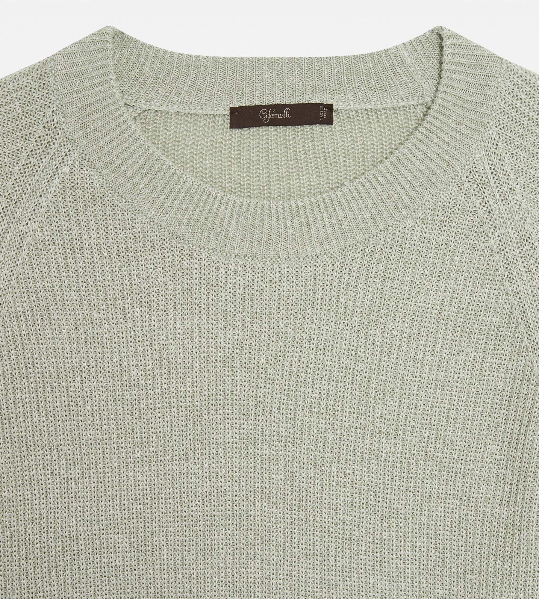 Pull col rond en lin &amp; coton vert clair