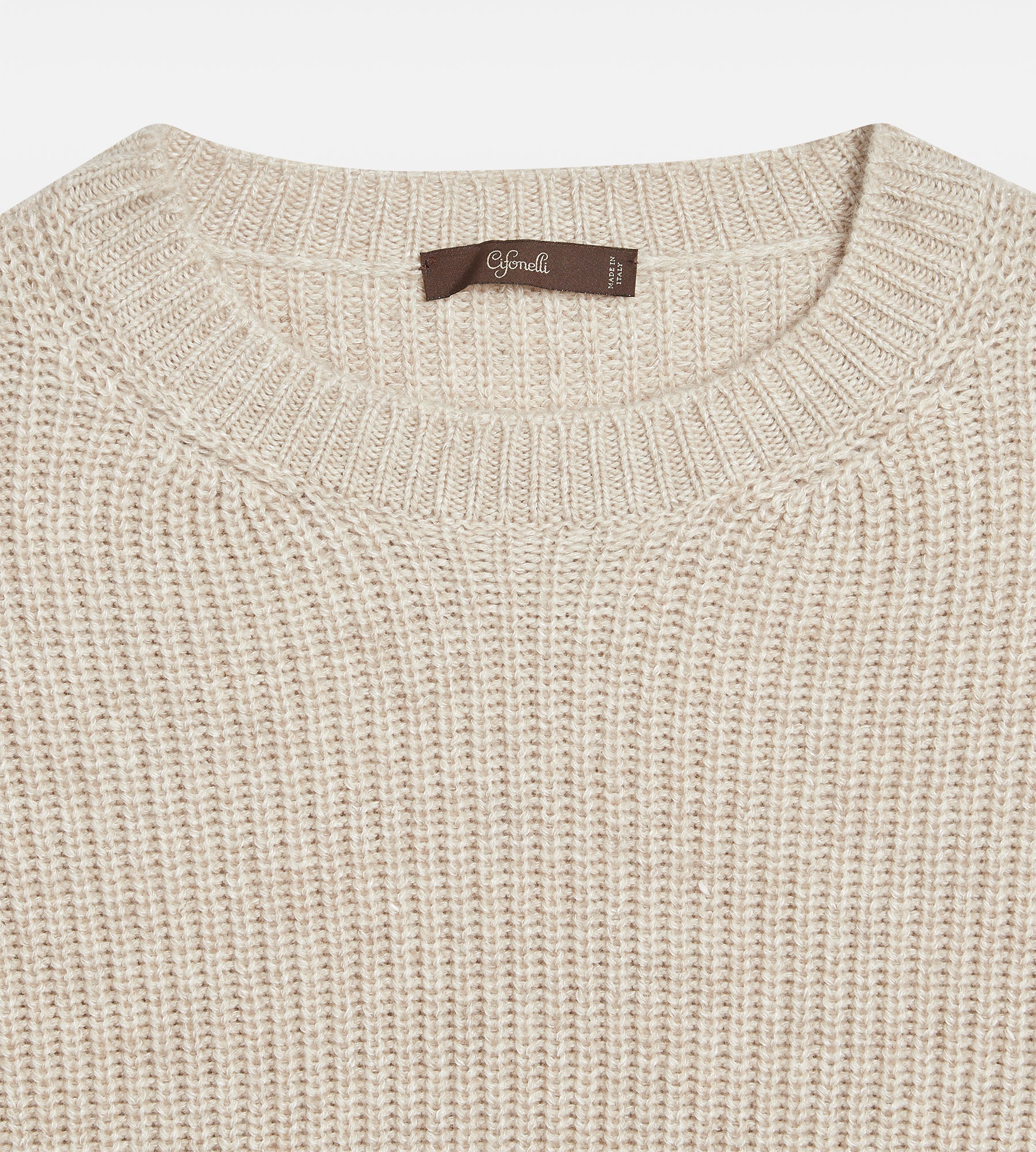 Maille épaisse beige en cachemire et lin