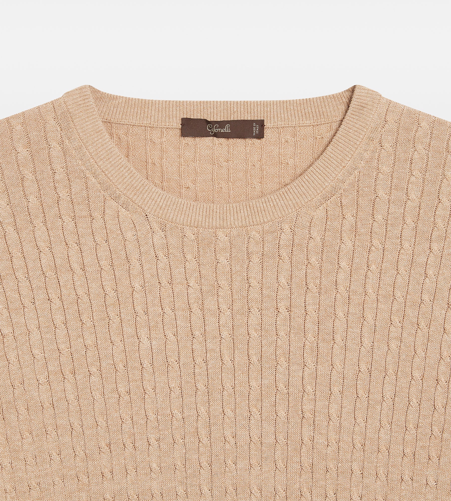 Pull en coton camel torsadé à col rond