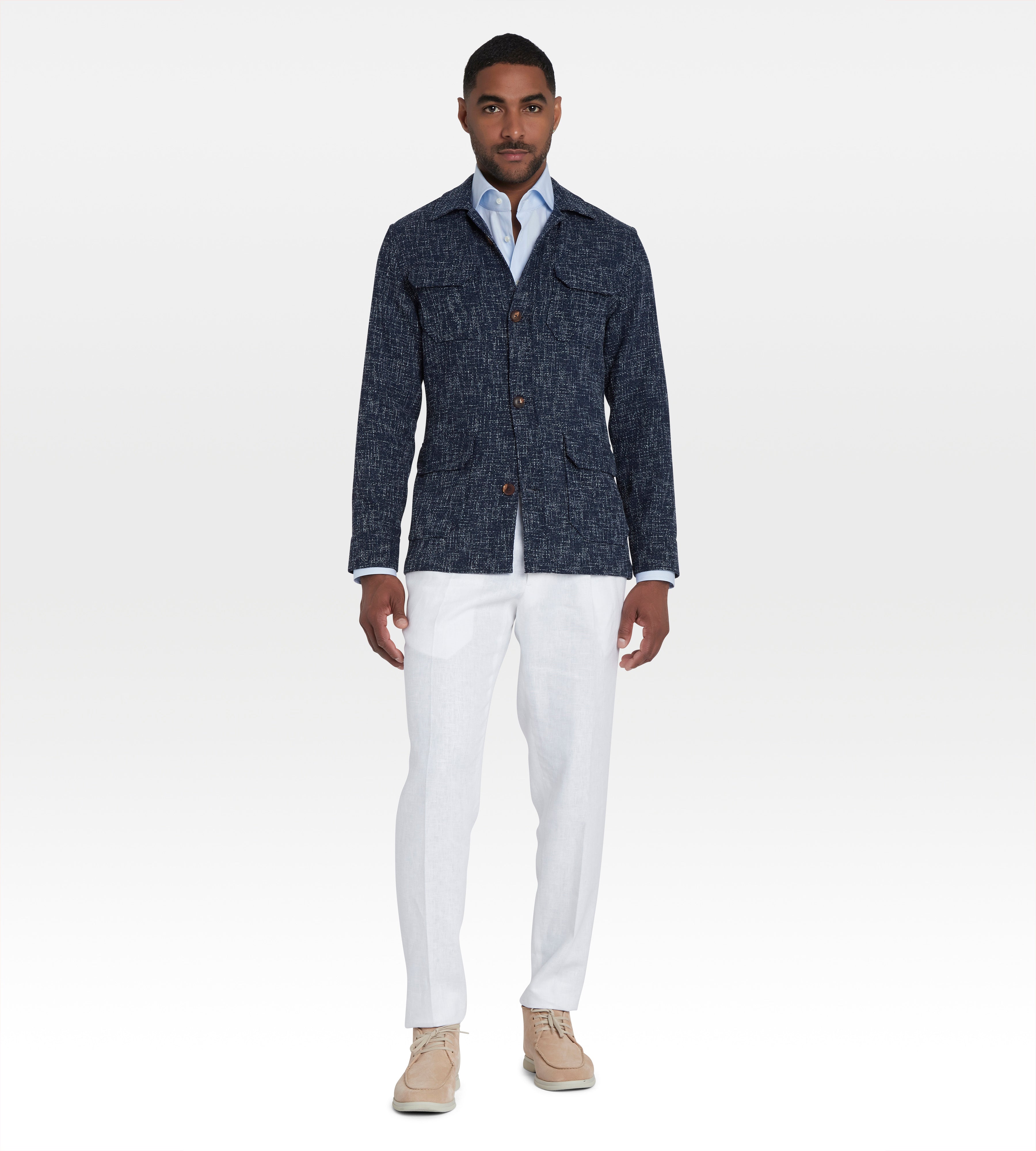 Sur-chemise en laine & coton bleu