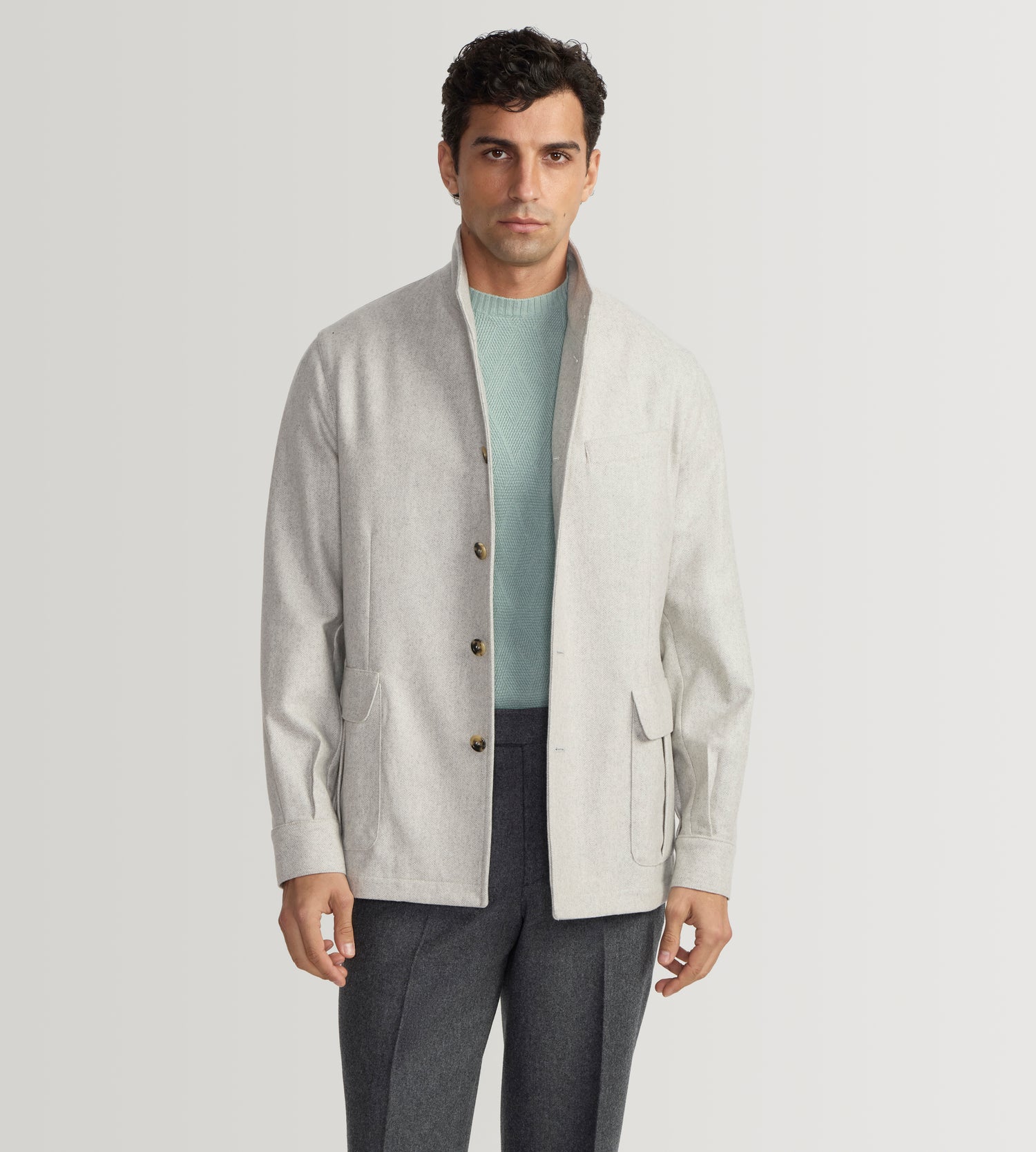 Teba classique à motif chevrons gris clair en cachemire