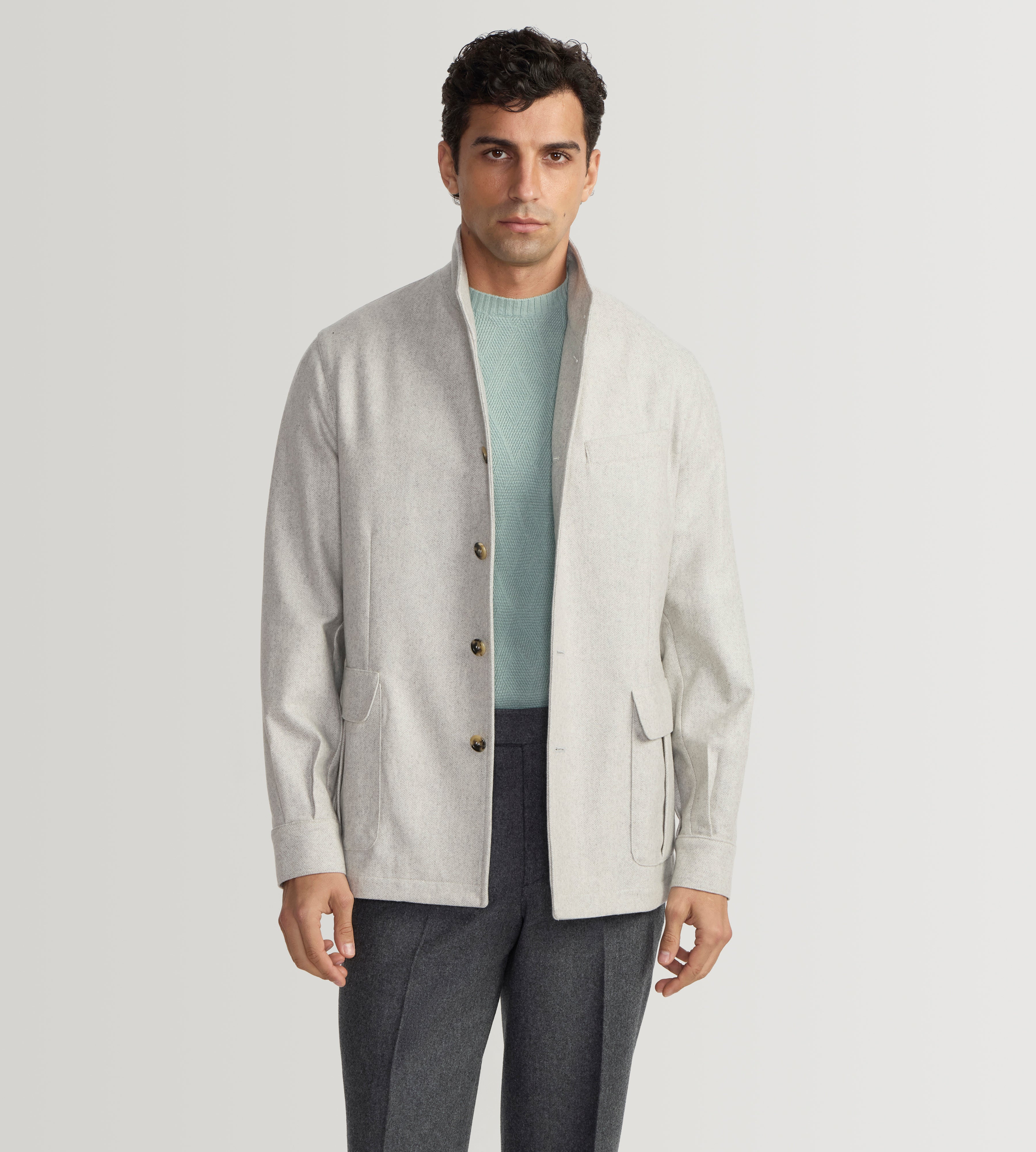 Teba classique à motif chevrons gris clair en cachemire