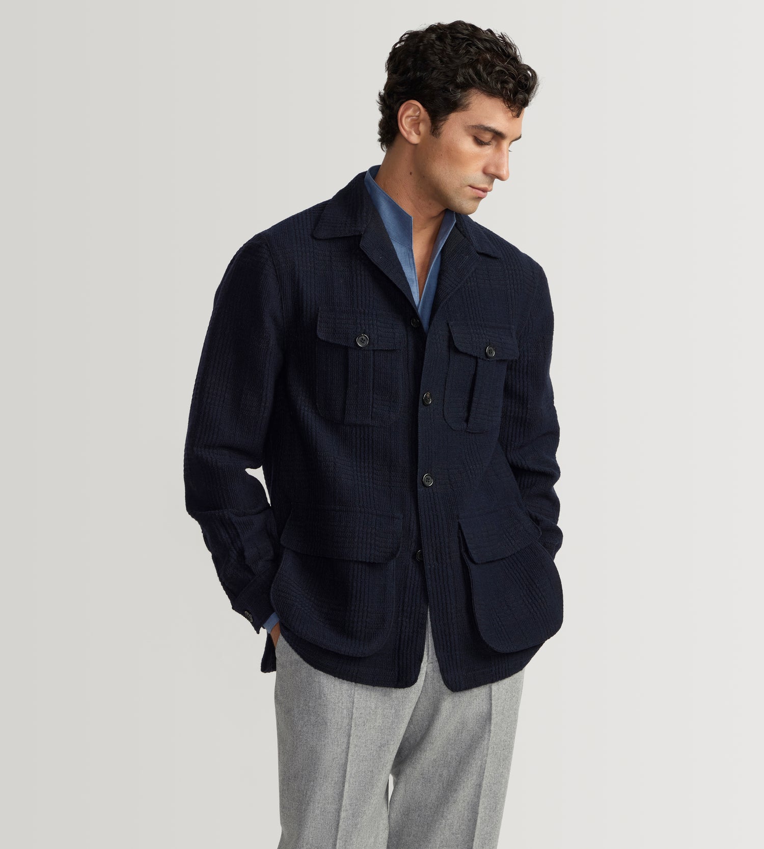 Teba safari en laine & coton bleu marine