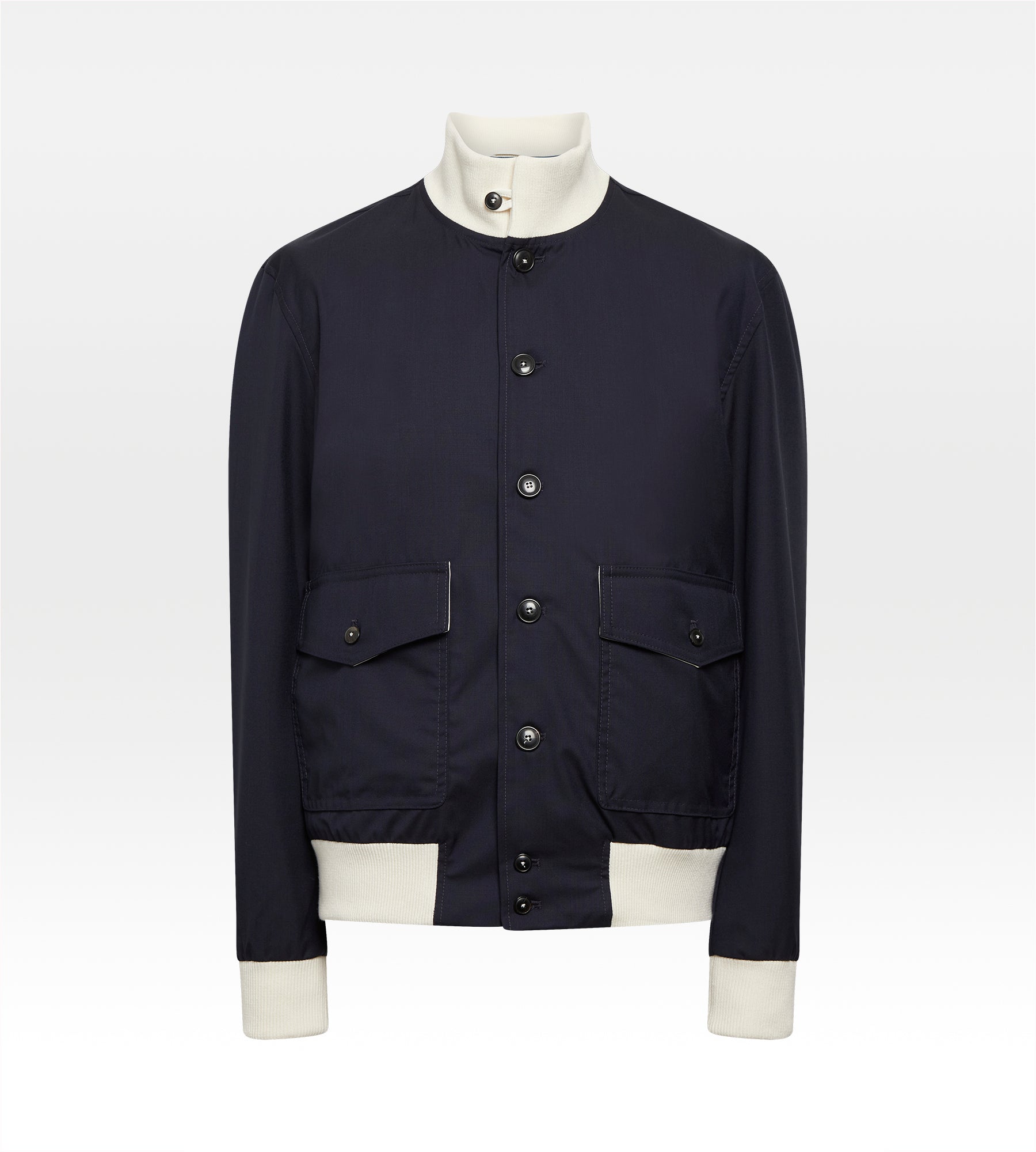 Bombers en laine bleu nuit & blanc cassé