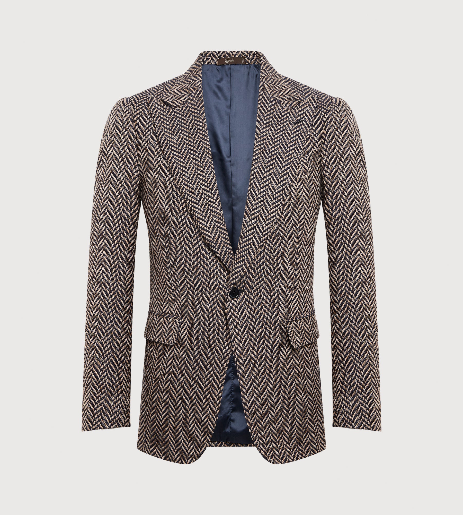 Veste en alpaga mélangé à motifs chevrons bleu & beige