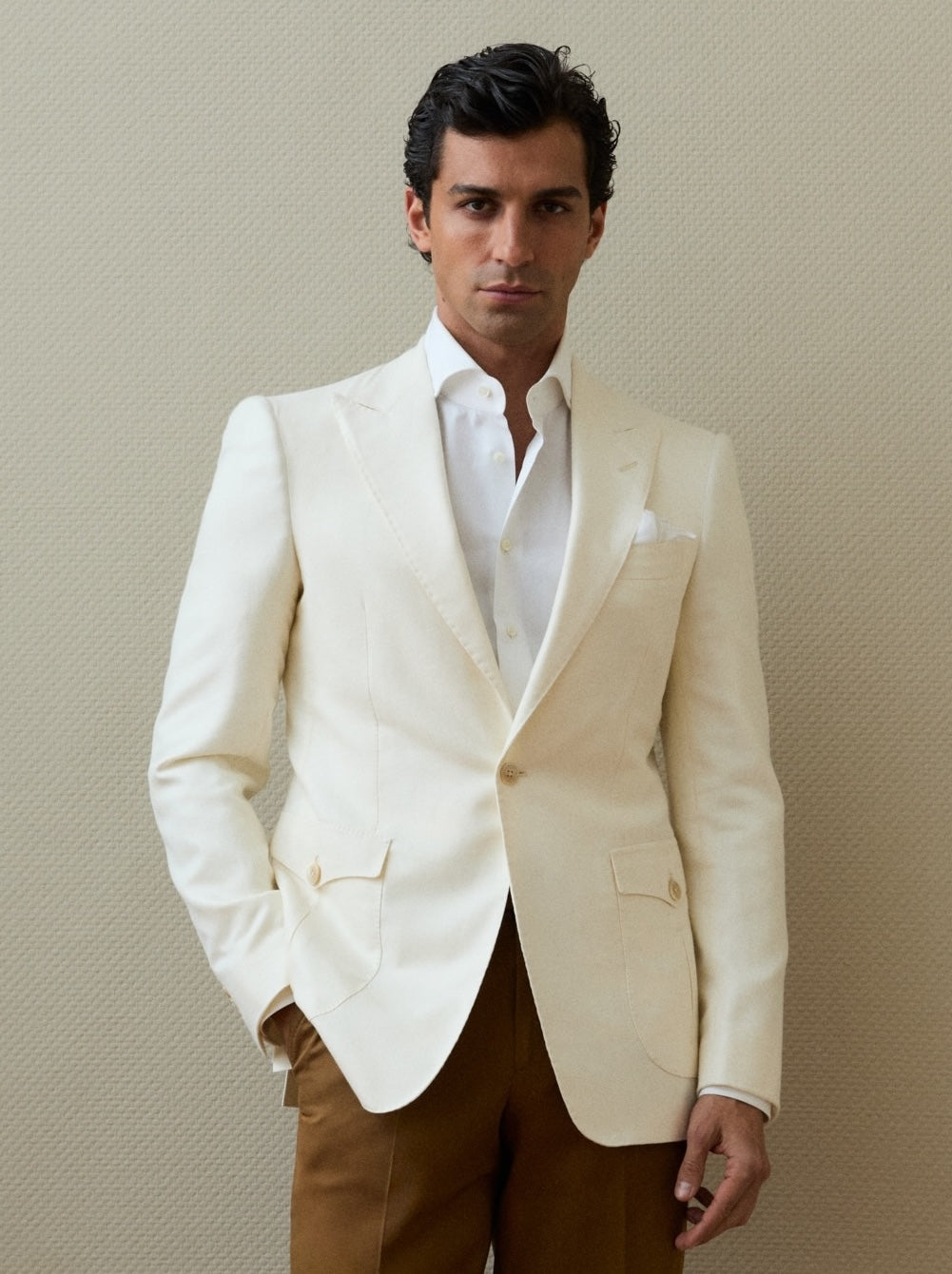 Veste Massimo blanc cassé en coton, cachemire & soie