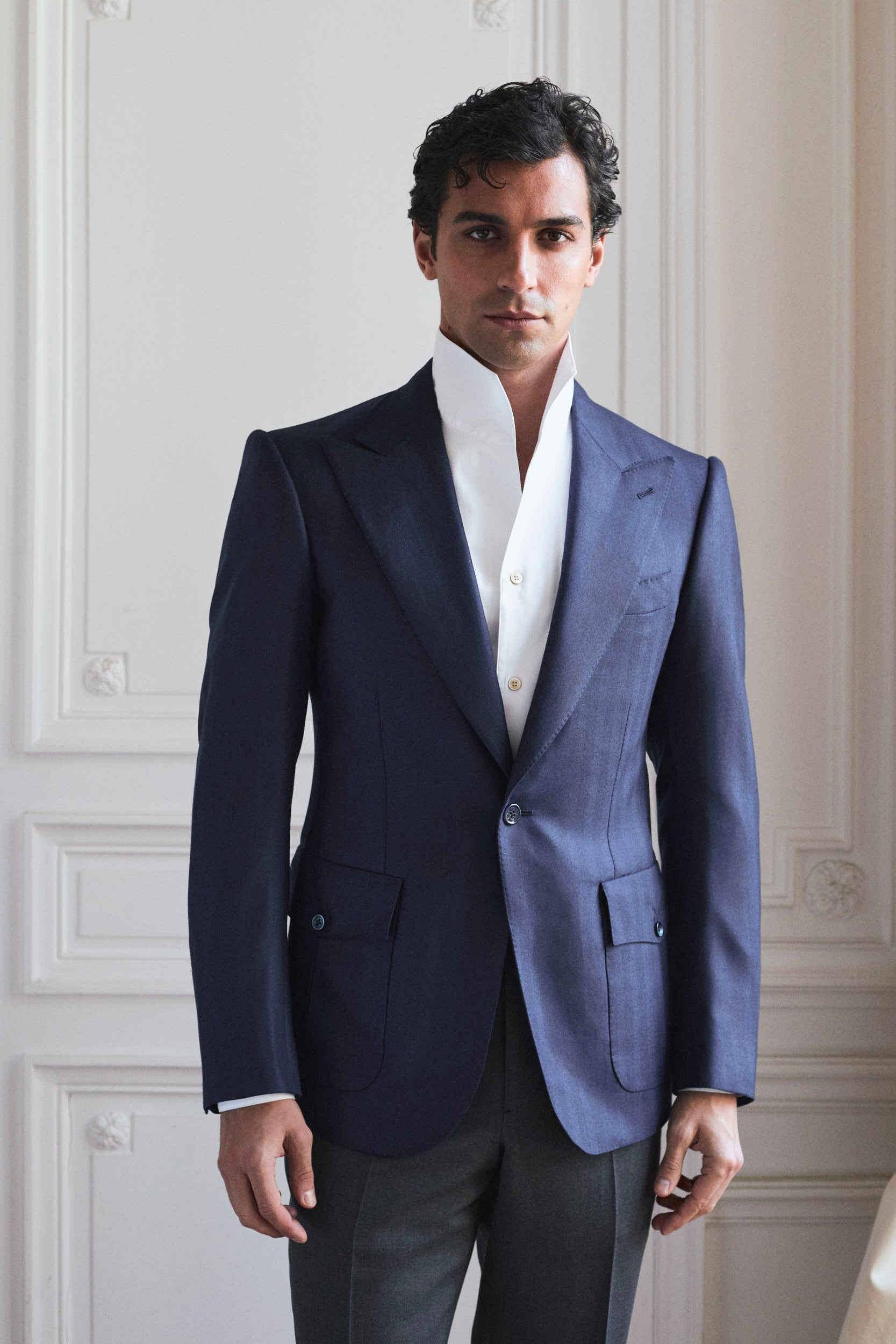 Veste Massimo bleu marine en laine et cachemire
