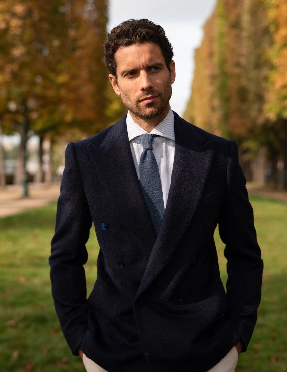 Veste croisée bas bleu marine en alpaga & laine