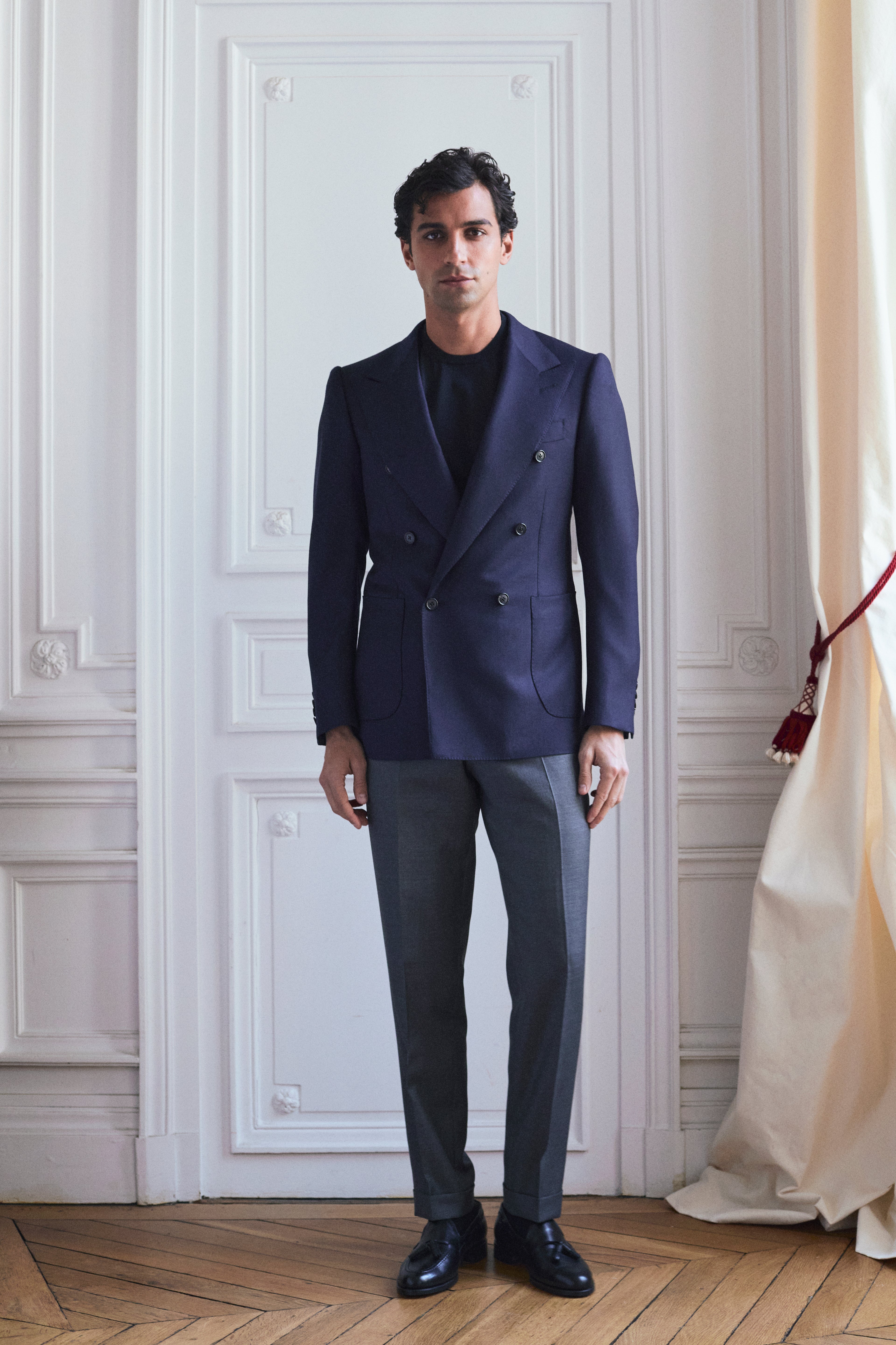 Veste croisée bas bleu marine en laine