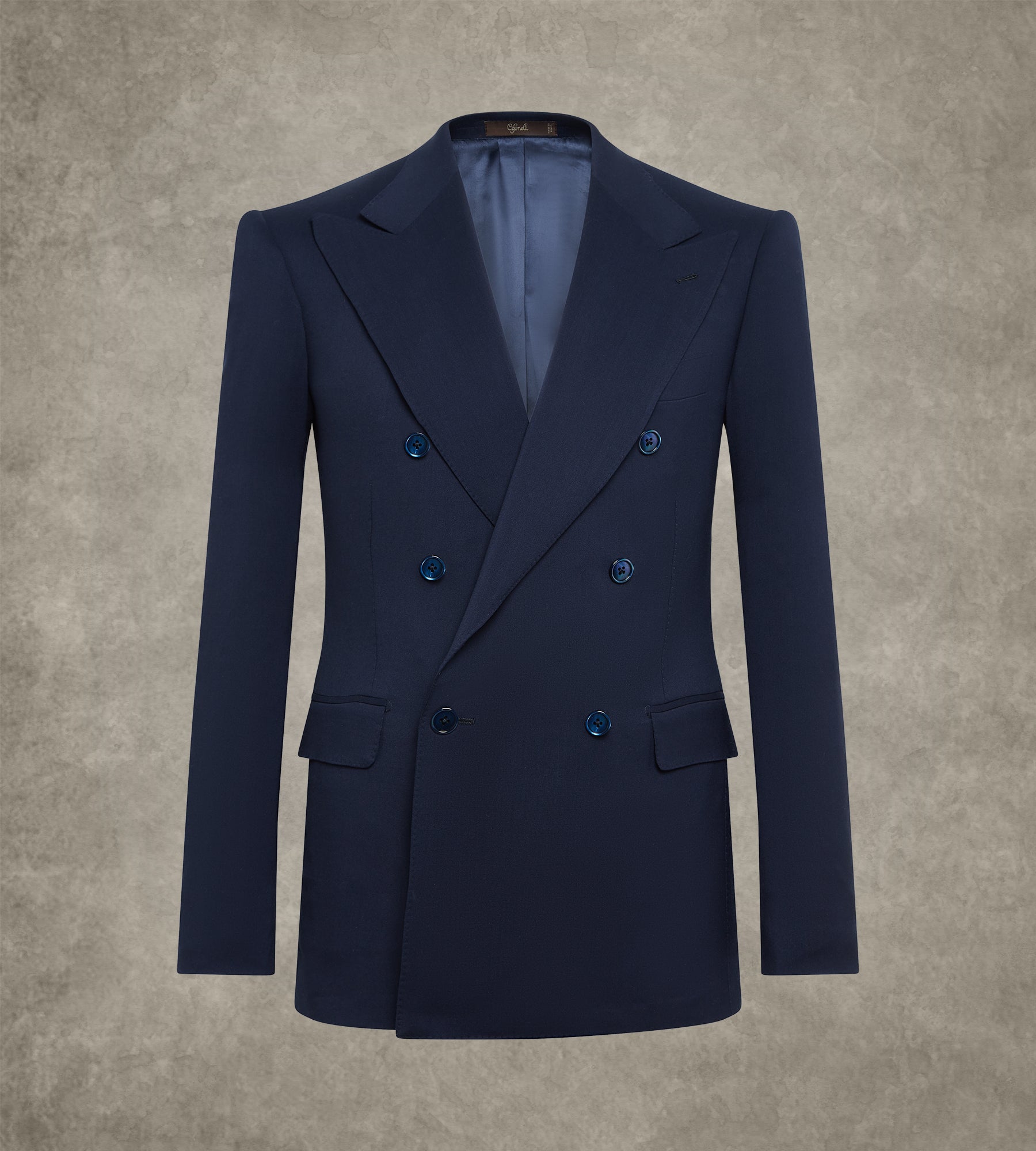 Costume croisé bas bleu marine en laine