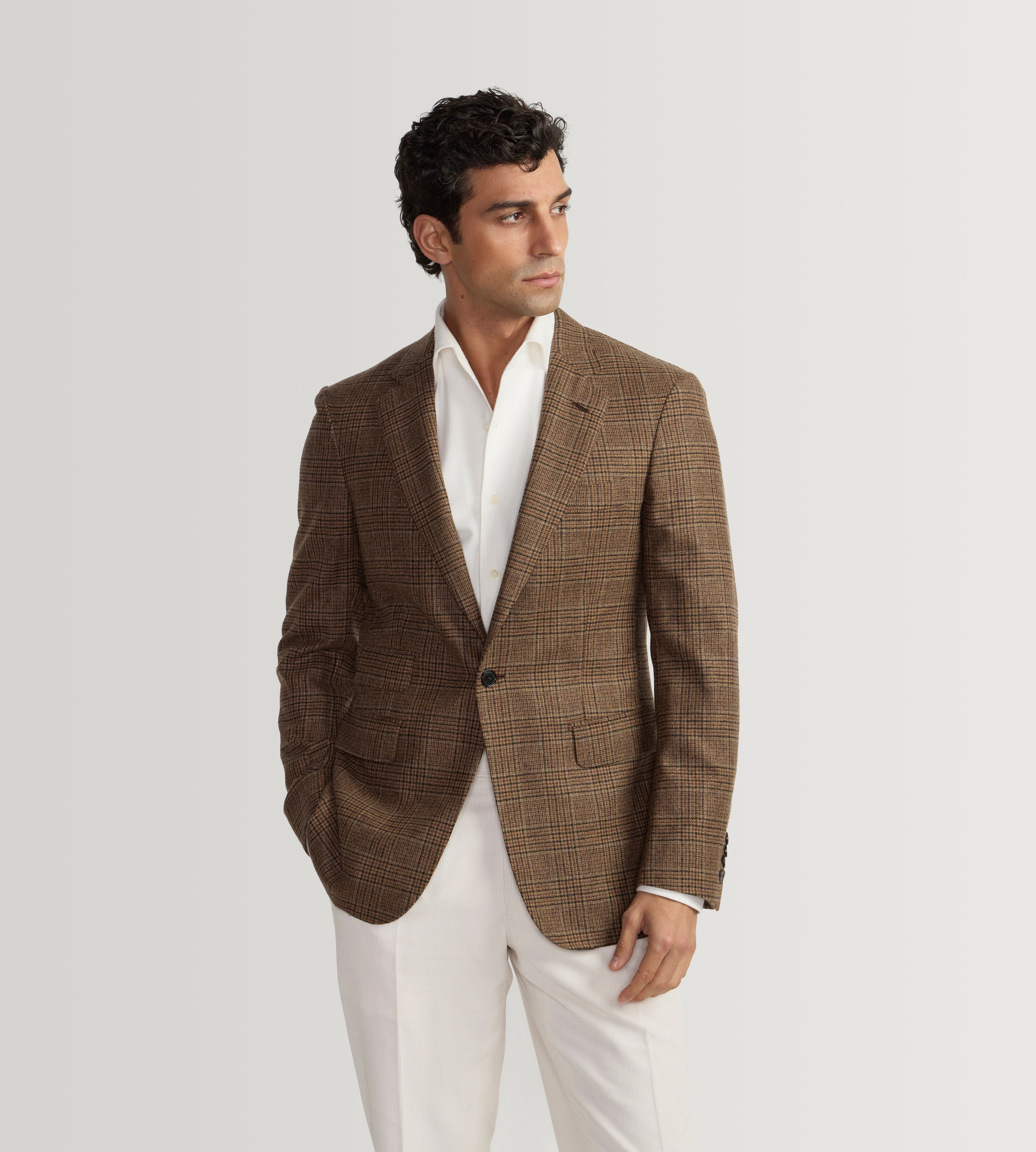 Veste en laine & cachemire à motif Prince-de-Galles marron