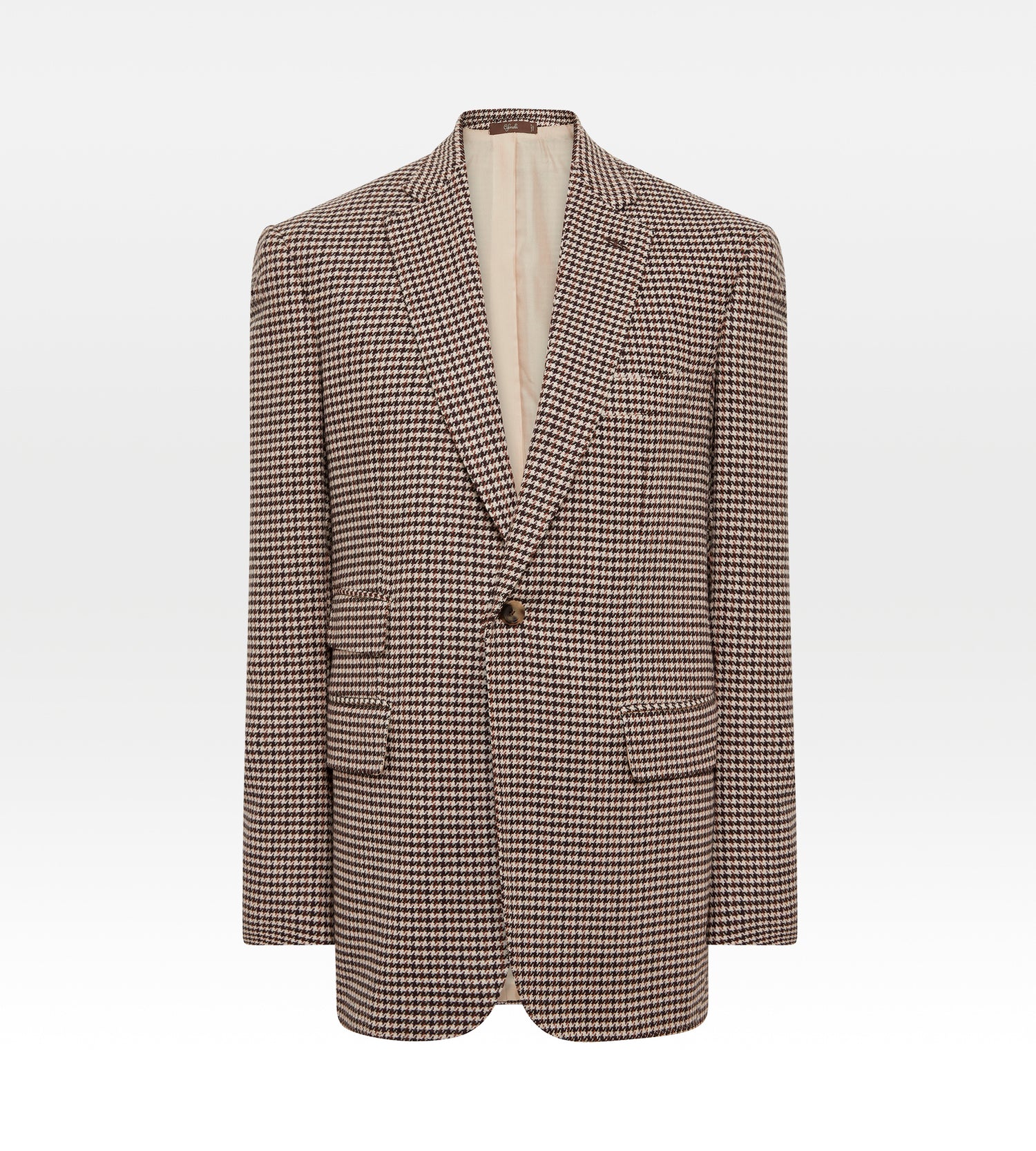 Veste marron en laine & cachemire à motif pied-de-poule