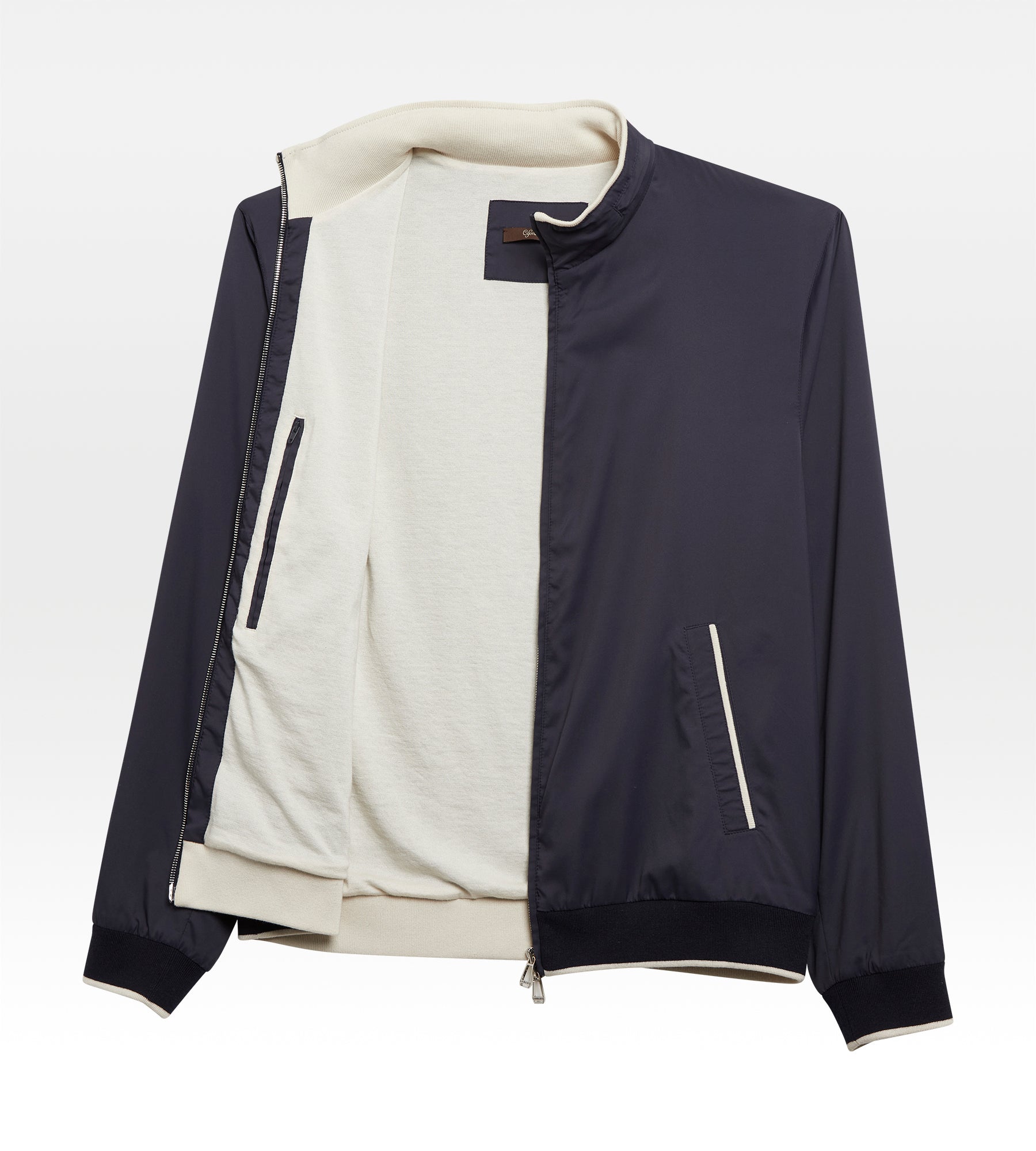 Blouson bleu marine et crème en nylon & coton