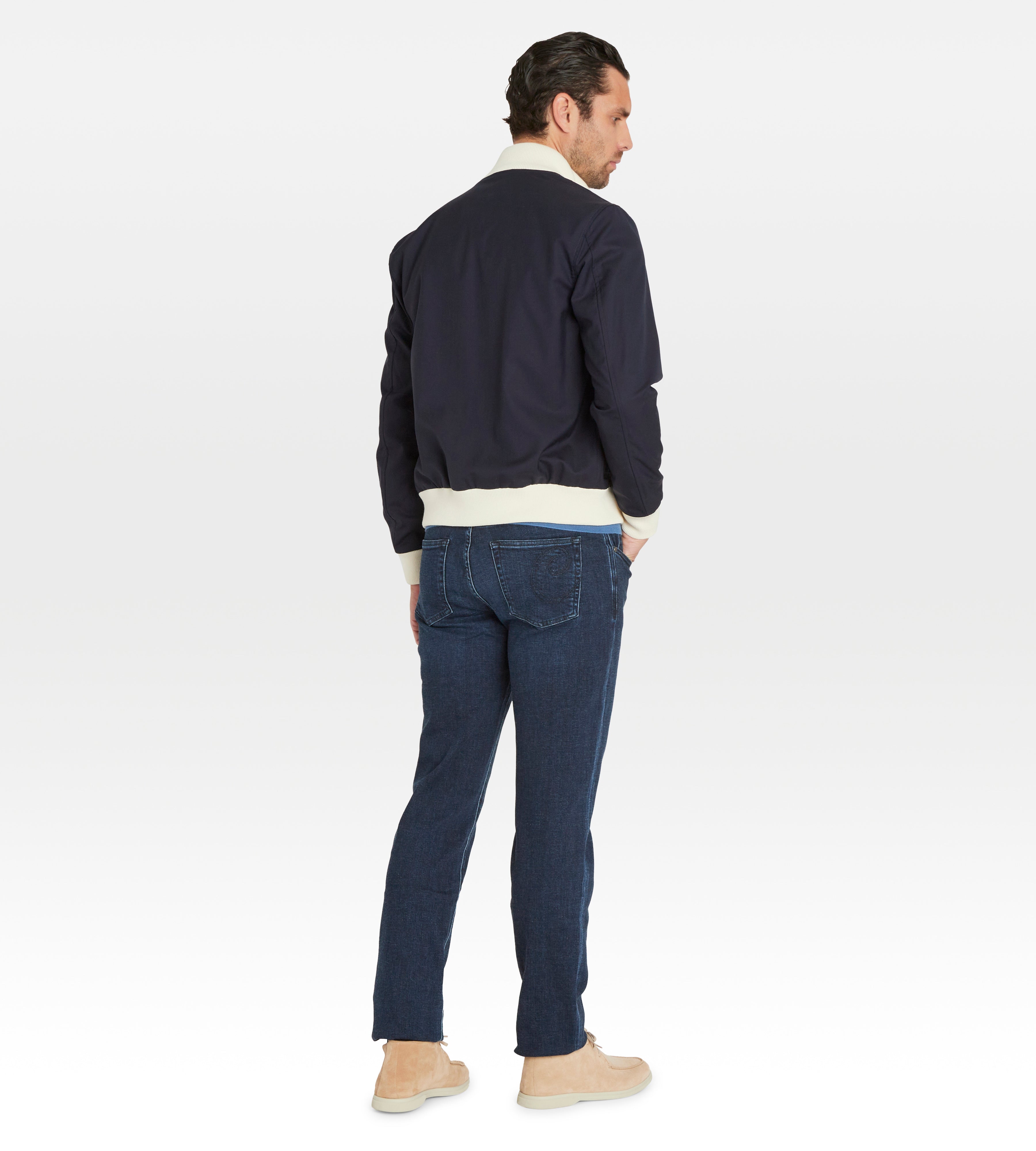 Bombers en laine bleu nuit & blanc cassé