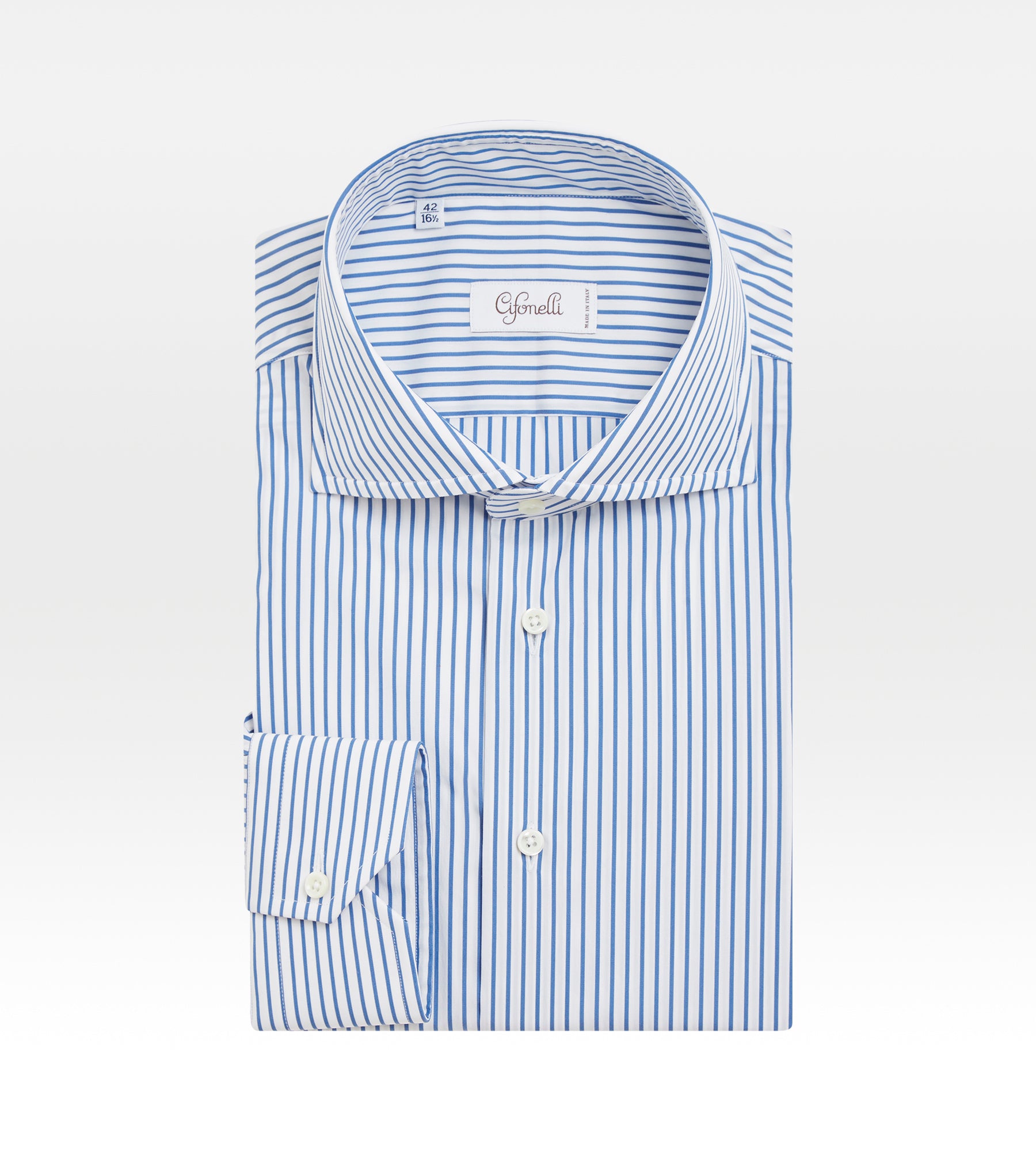Chemise bleue et blanche en coton à fines rayures