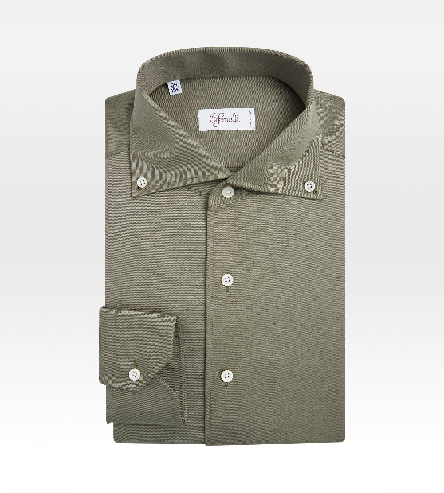 Chemise col boutonné en lin & coton kaki